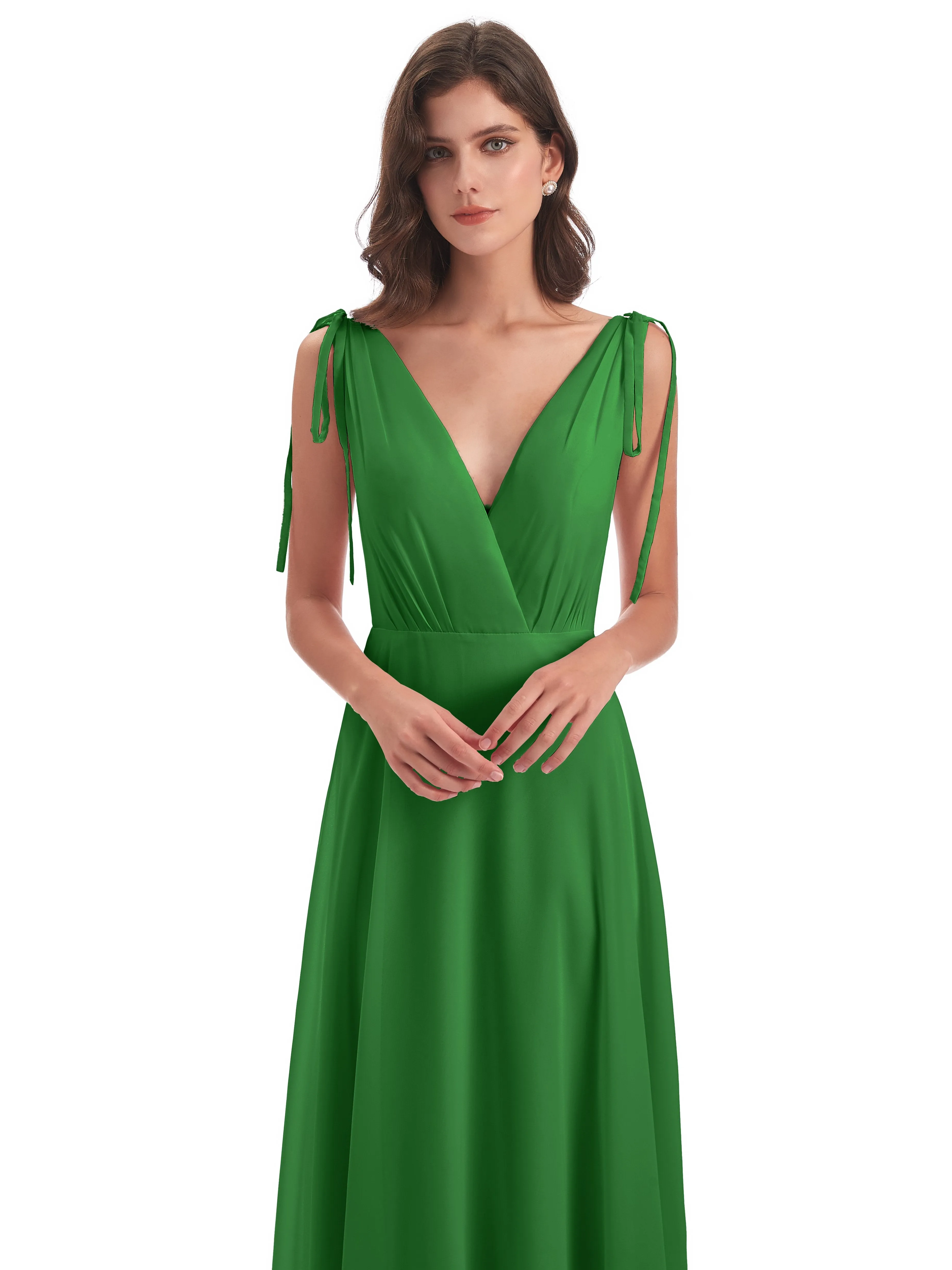 Evelyn V-neck Long Elegant Chiffon Bridesmaid Dresses