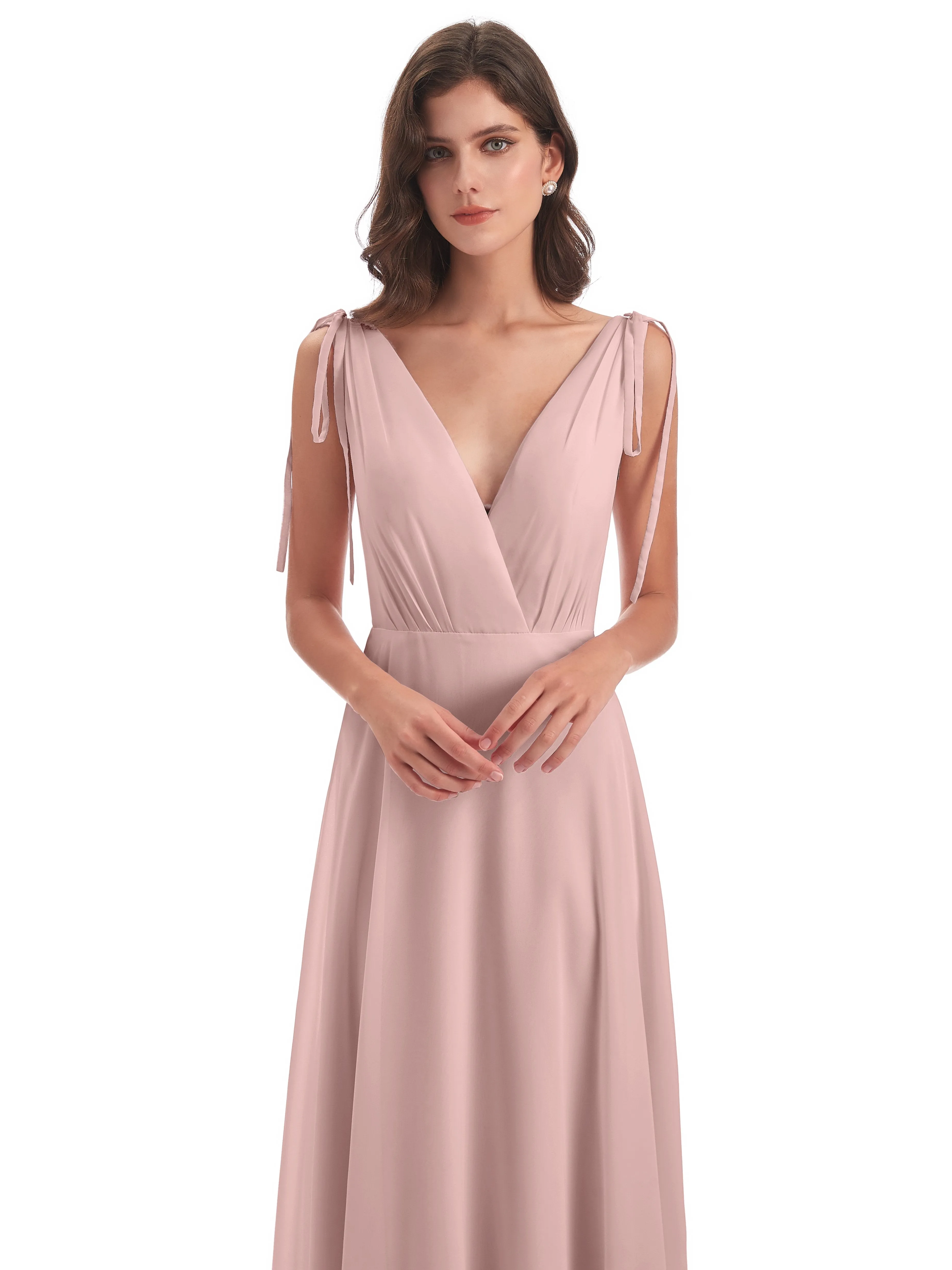 Evelyn V-neck Long Elegant Chiffon Bridesmaid Dresses