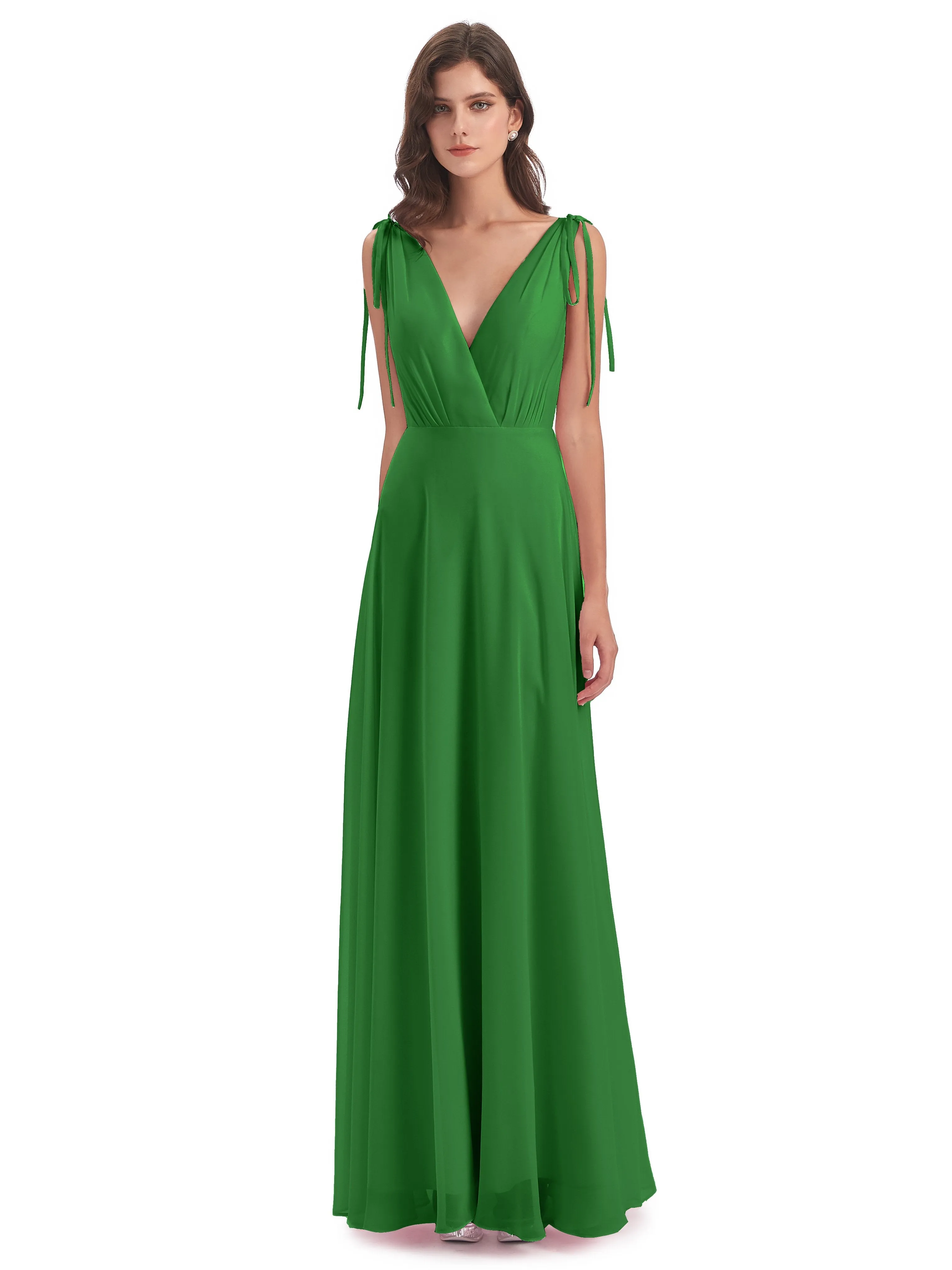 Evelyn V-neck Long Elegant Chiffon Bridesmaid Dresses