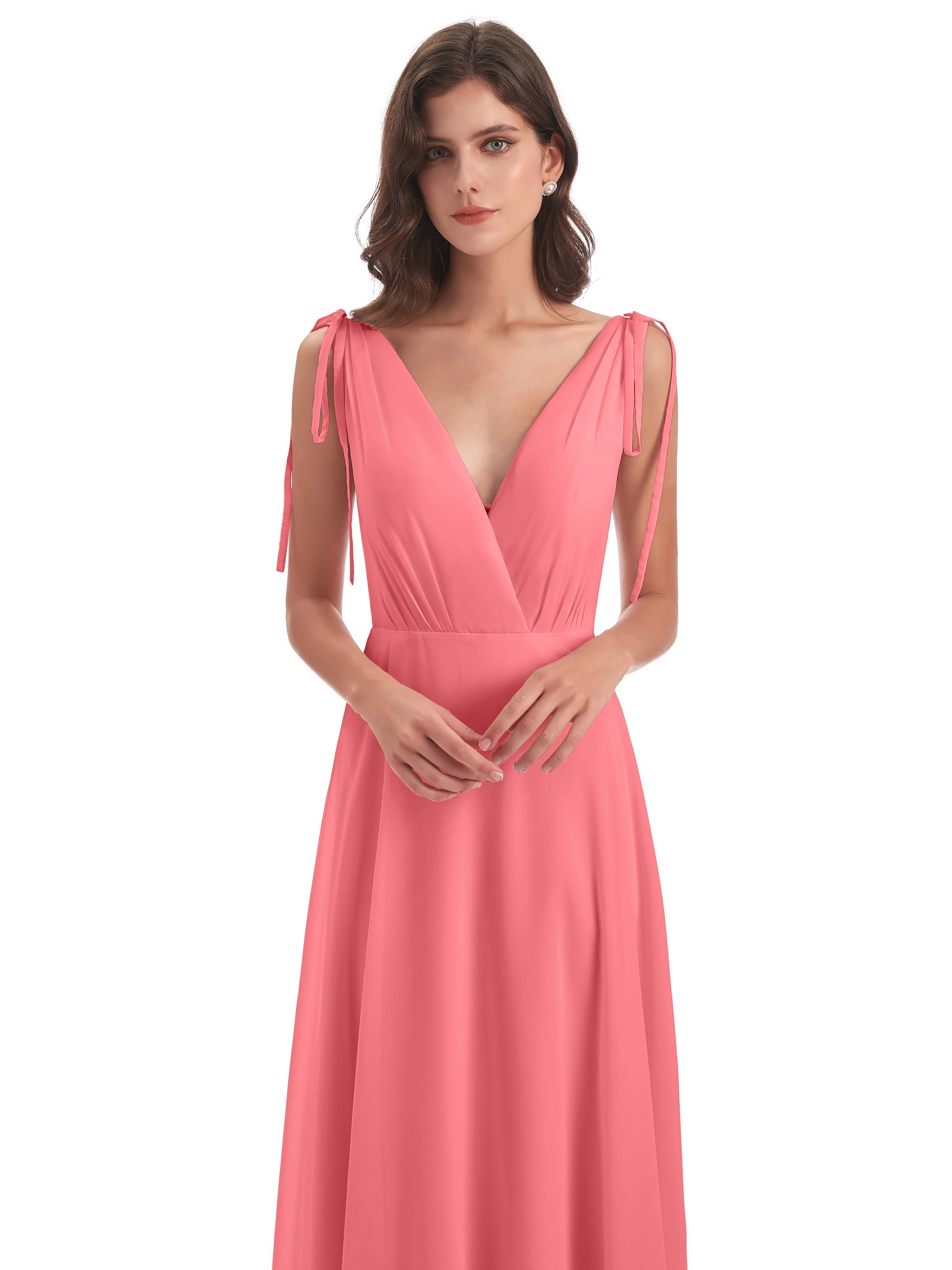 Evelyn V-neck Long Elegant Chiffon Bridesmaid Dresses