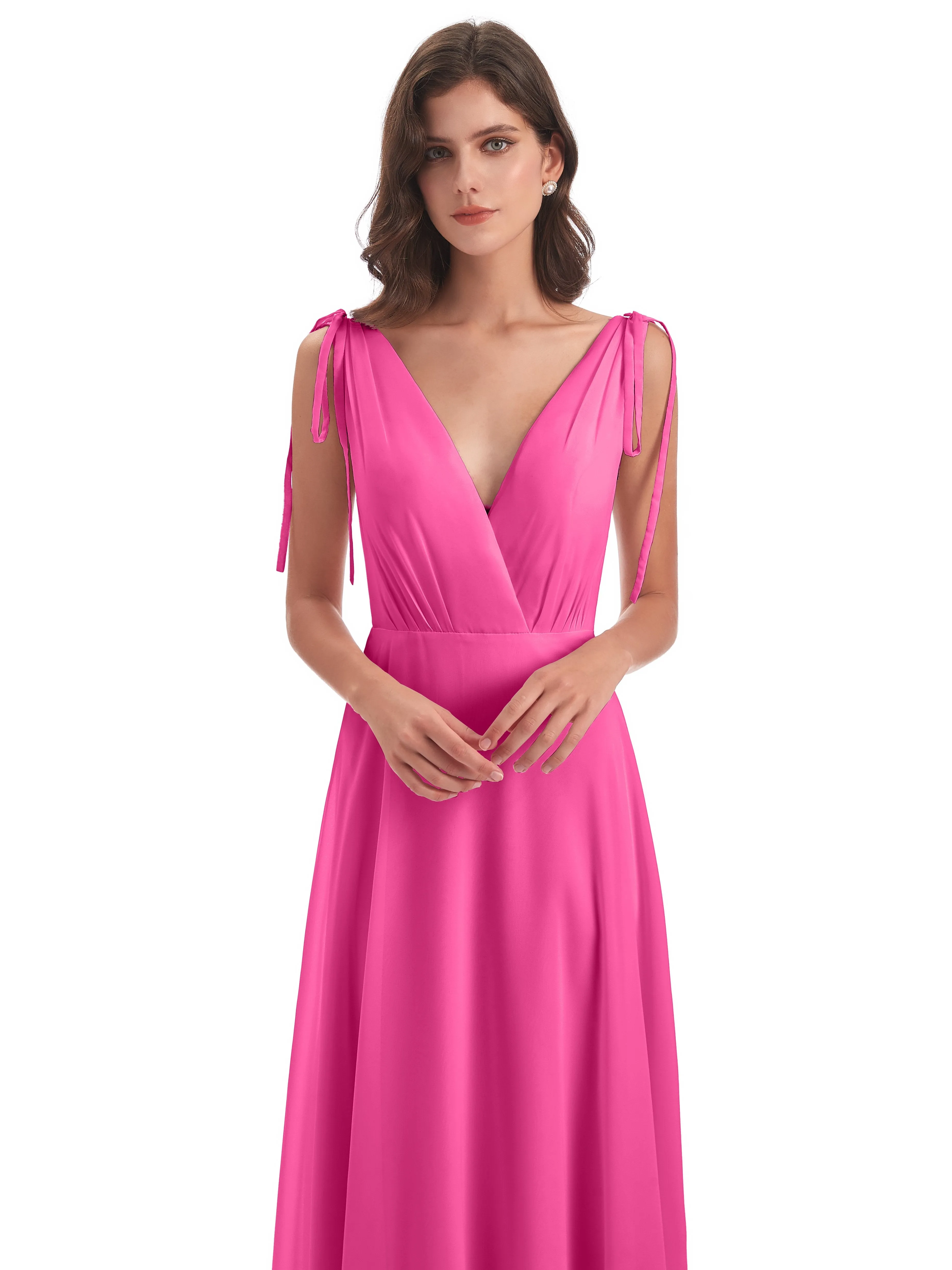 Evelyn V-neck Long Elegant Chiffon Bridesmaid Dresses