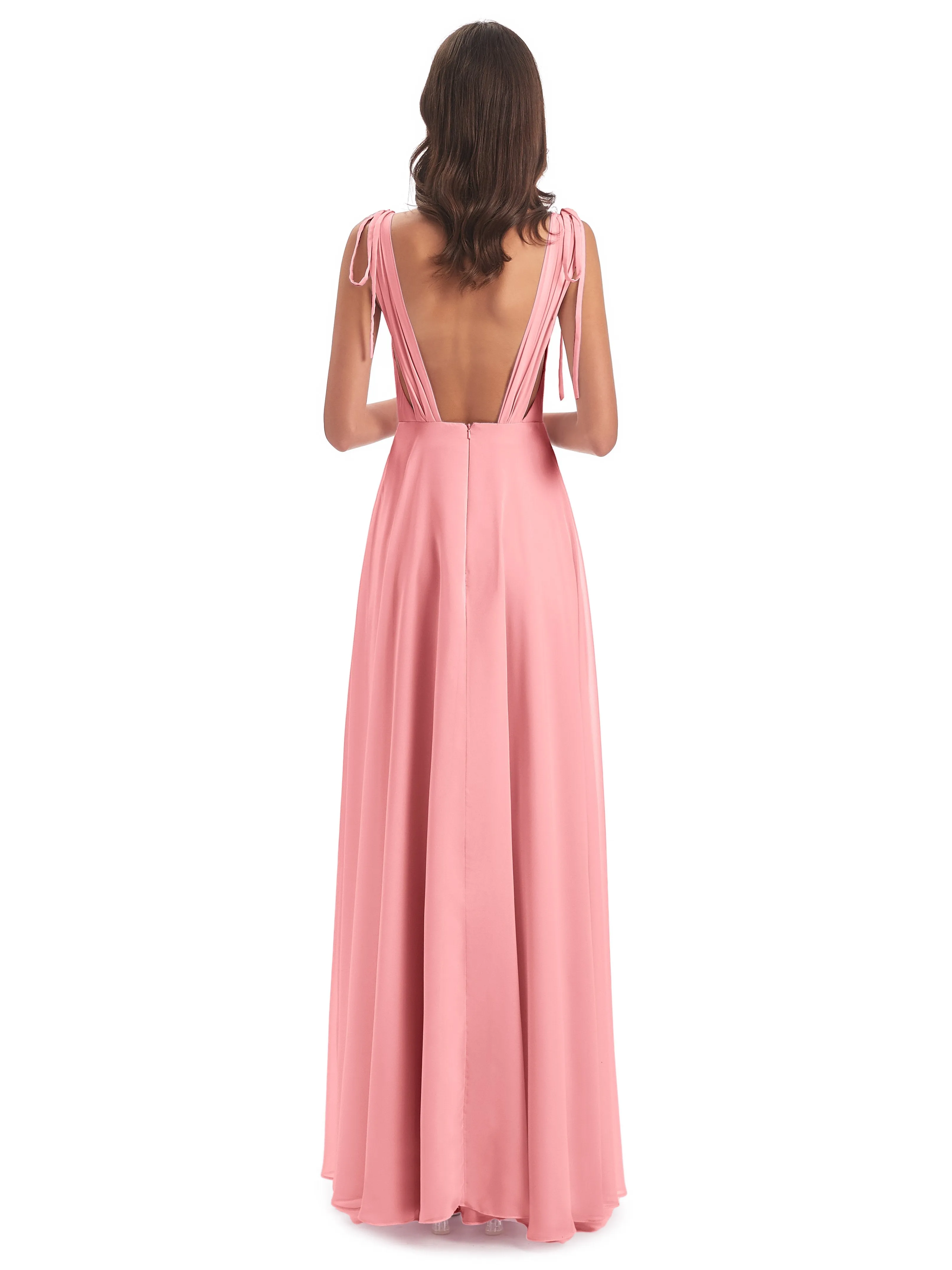 Evelyn V-neck Long Elegant Chiffon Bridesmaid Dresses