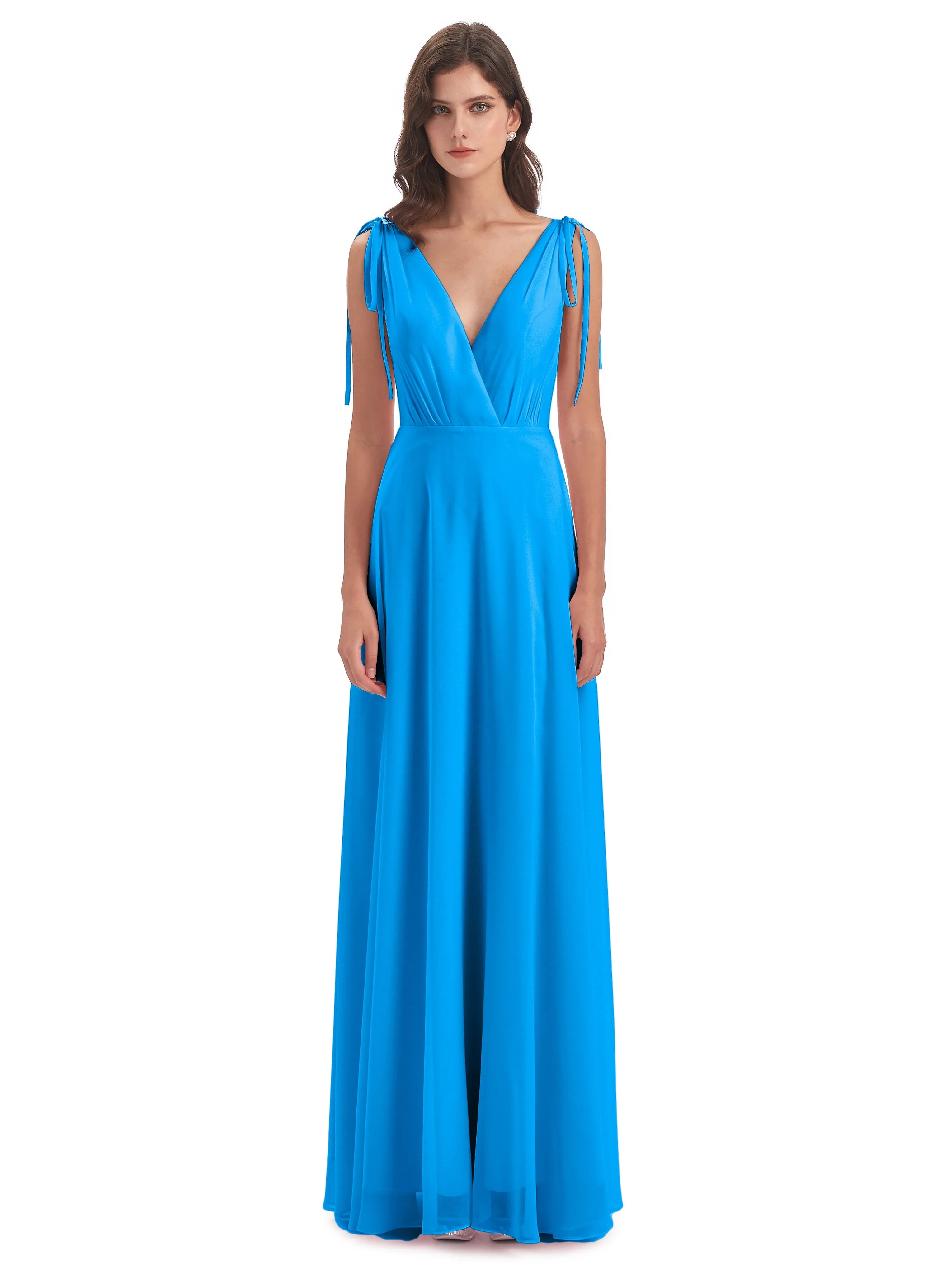 Evelyn V-neck Long Elegant Chiffon Bridesmaid Dresses