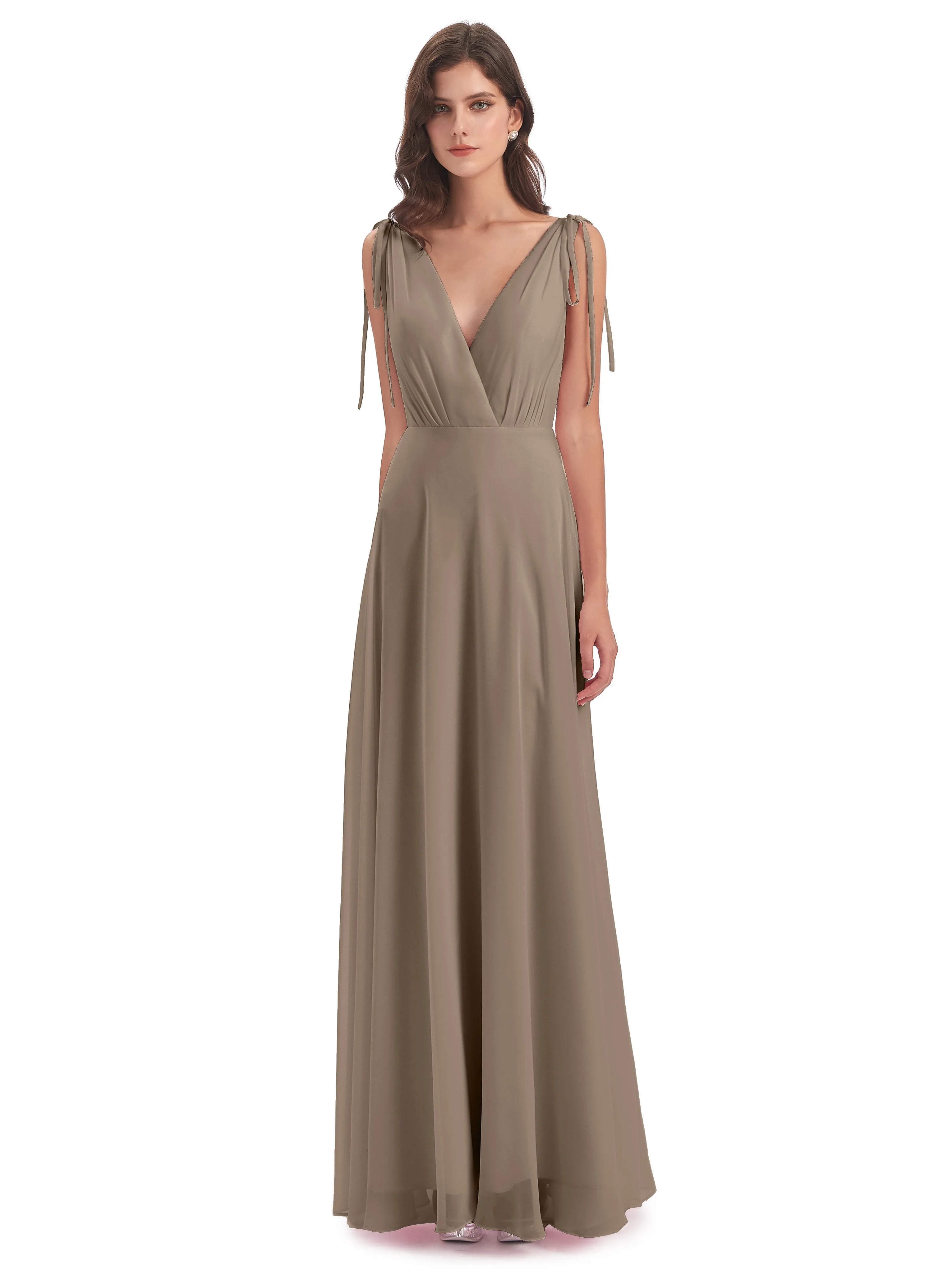 Evelyn V-neck Long Elegant Chiffon Bridesmaid Dresses