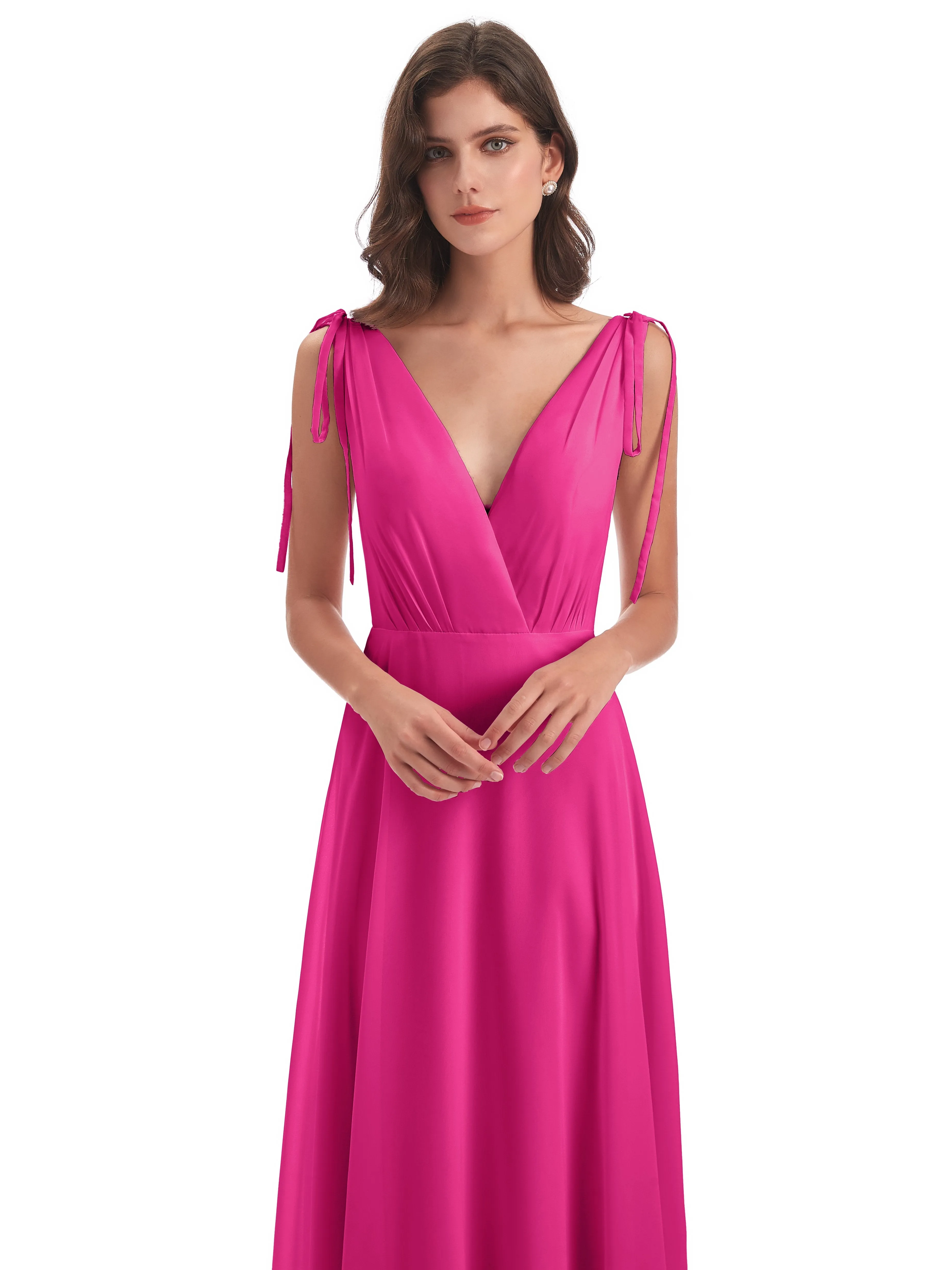 Evelyn V-neck Long Elegant Chiffon Bridesmaid Dresses