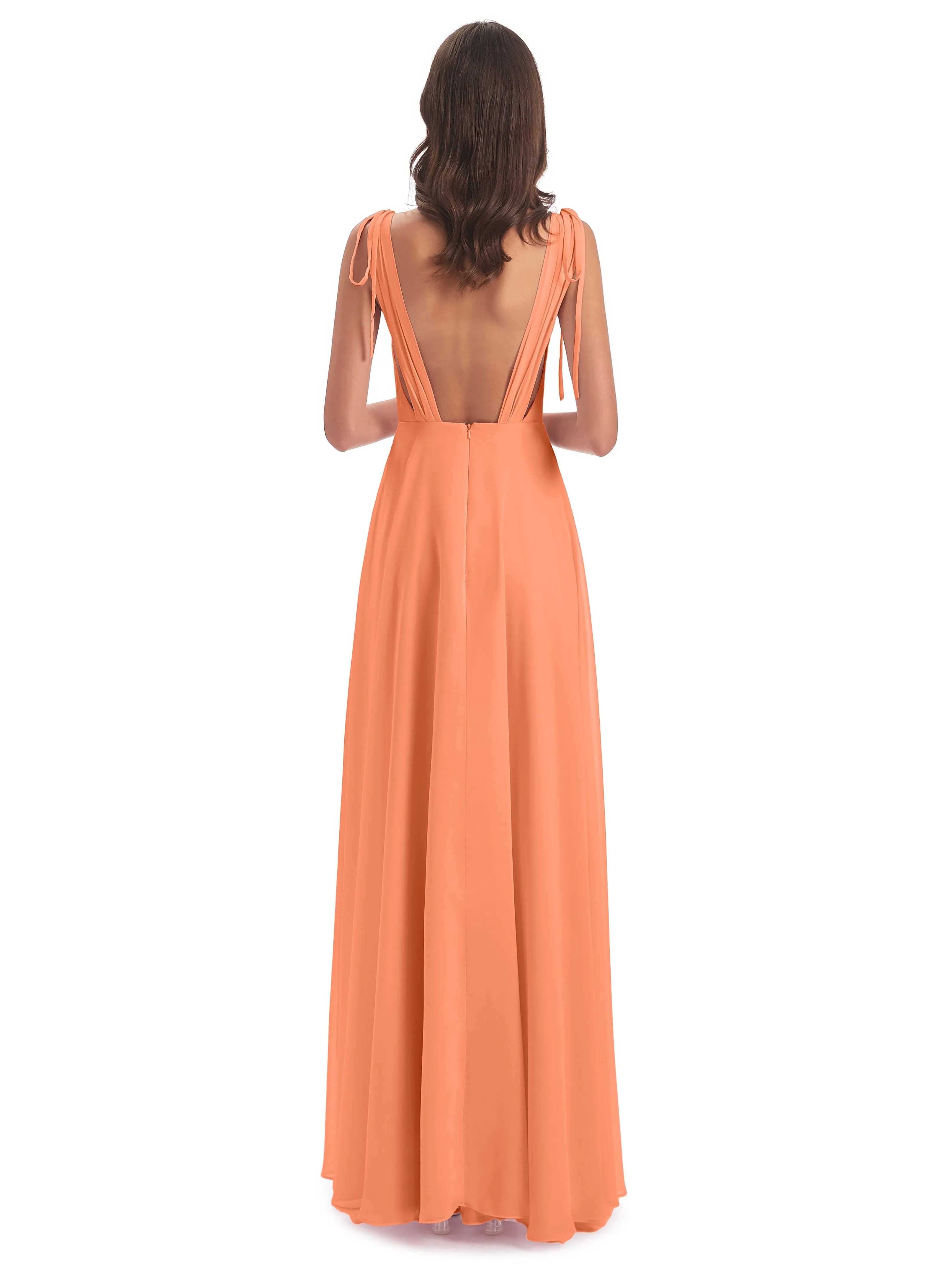 Evelyn V-neck Long Elegant Chiffon Bridesmaid Dresses