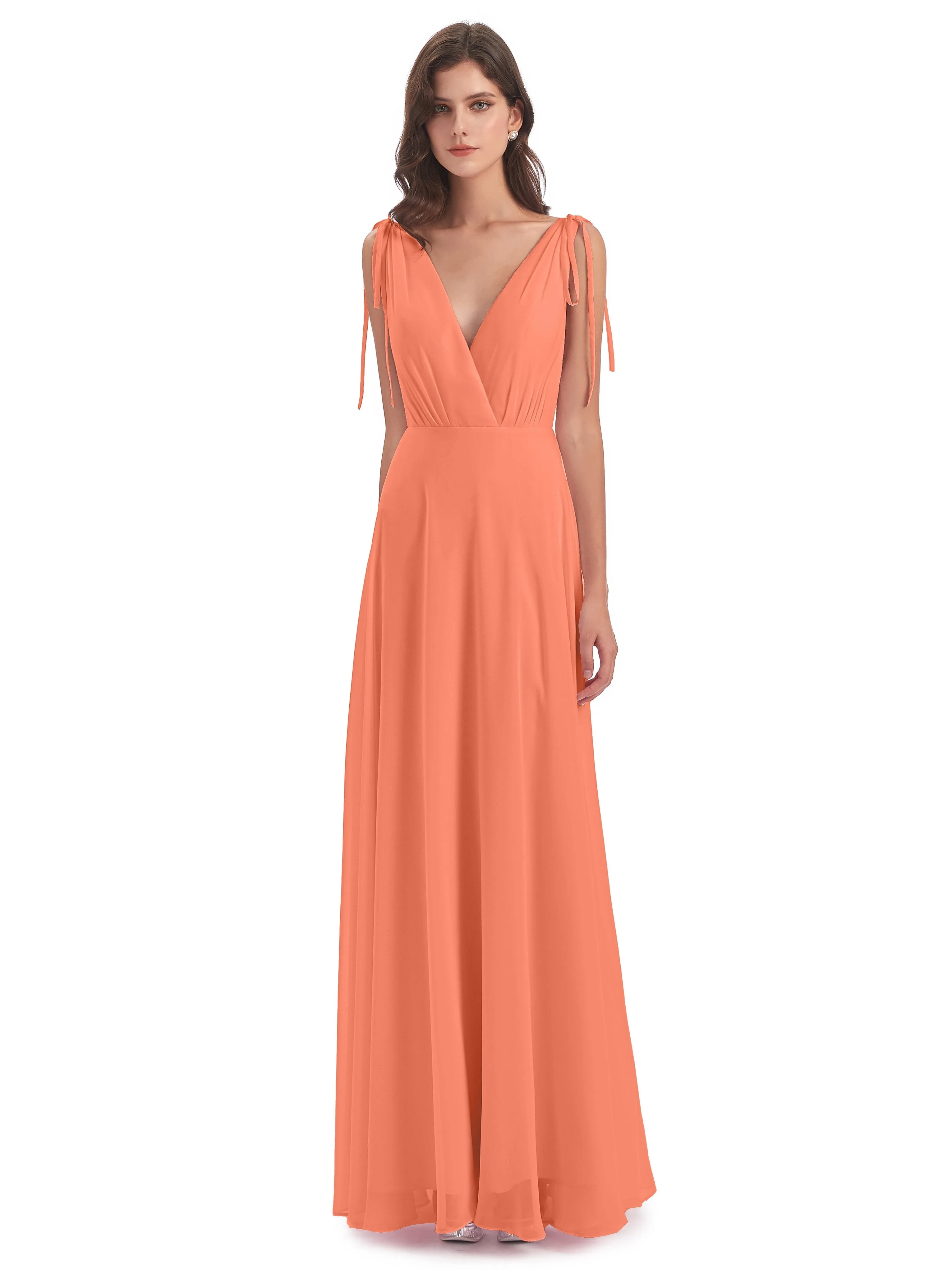 Evelyn V-neck Long Elegant Chiffon Bridesmaid Dresses