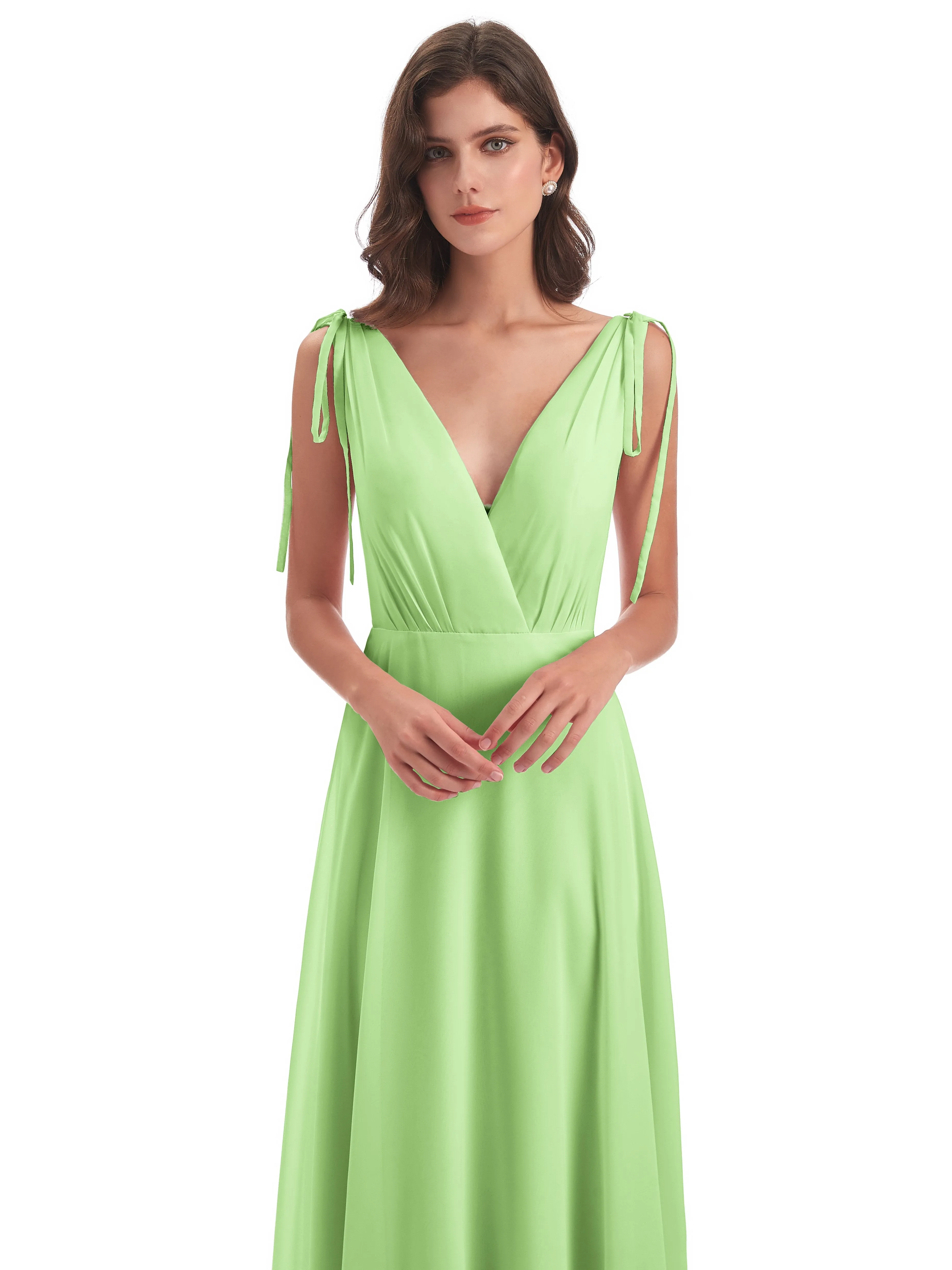 Evelyn V-neck Long Elegant Chiffon Bridesmaid Dresses