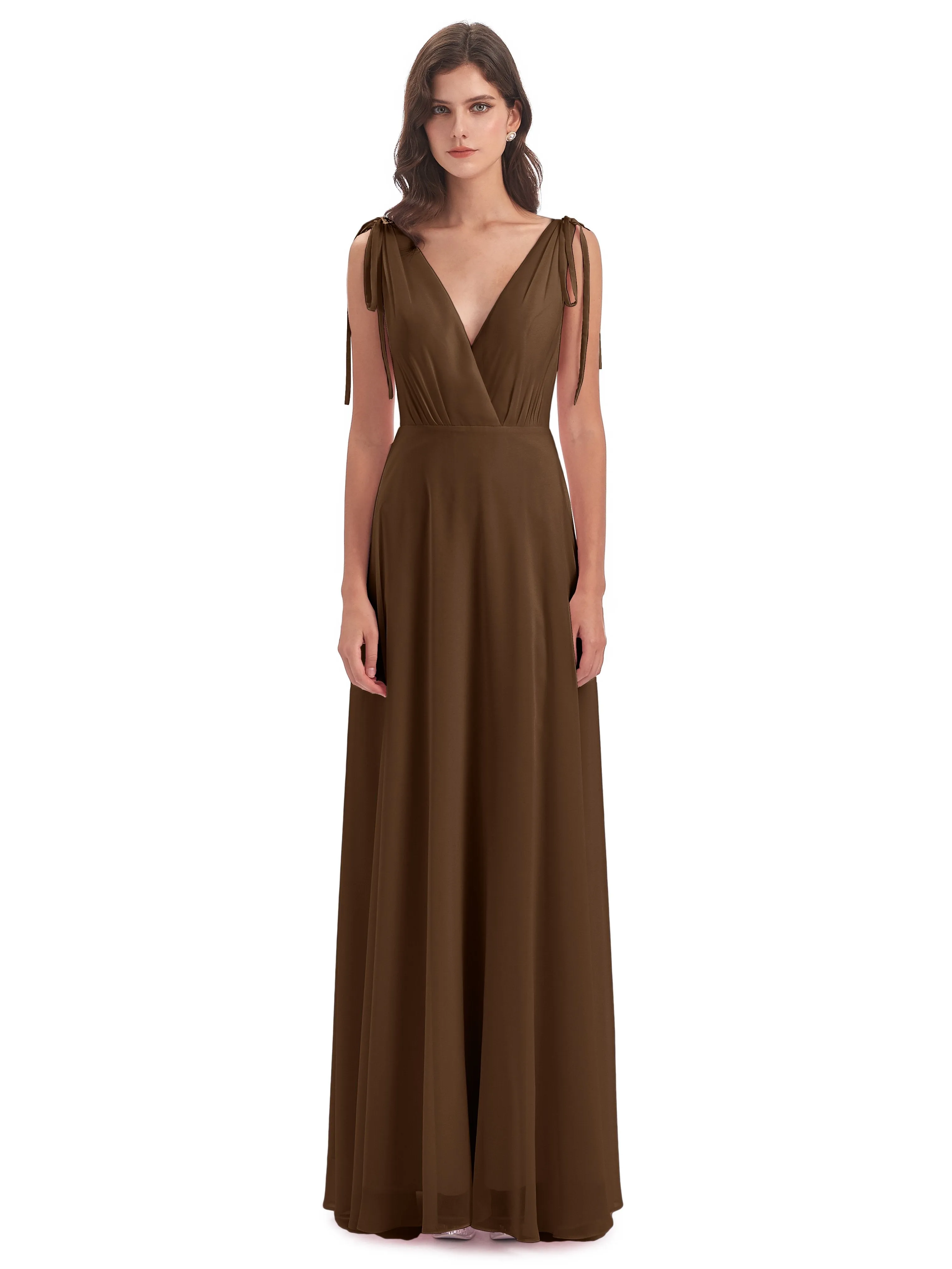 Evelyn V-neck Long Elegant Chiffon Bridesmaid Dresses