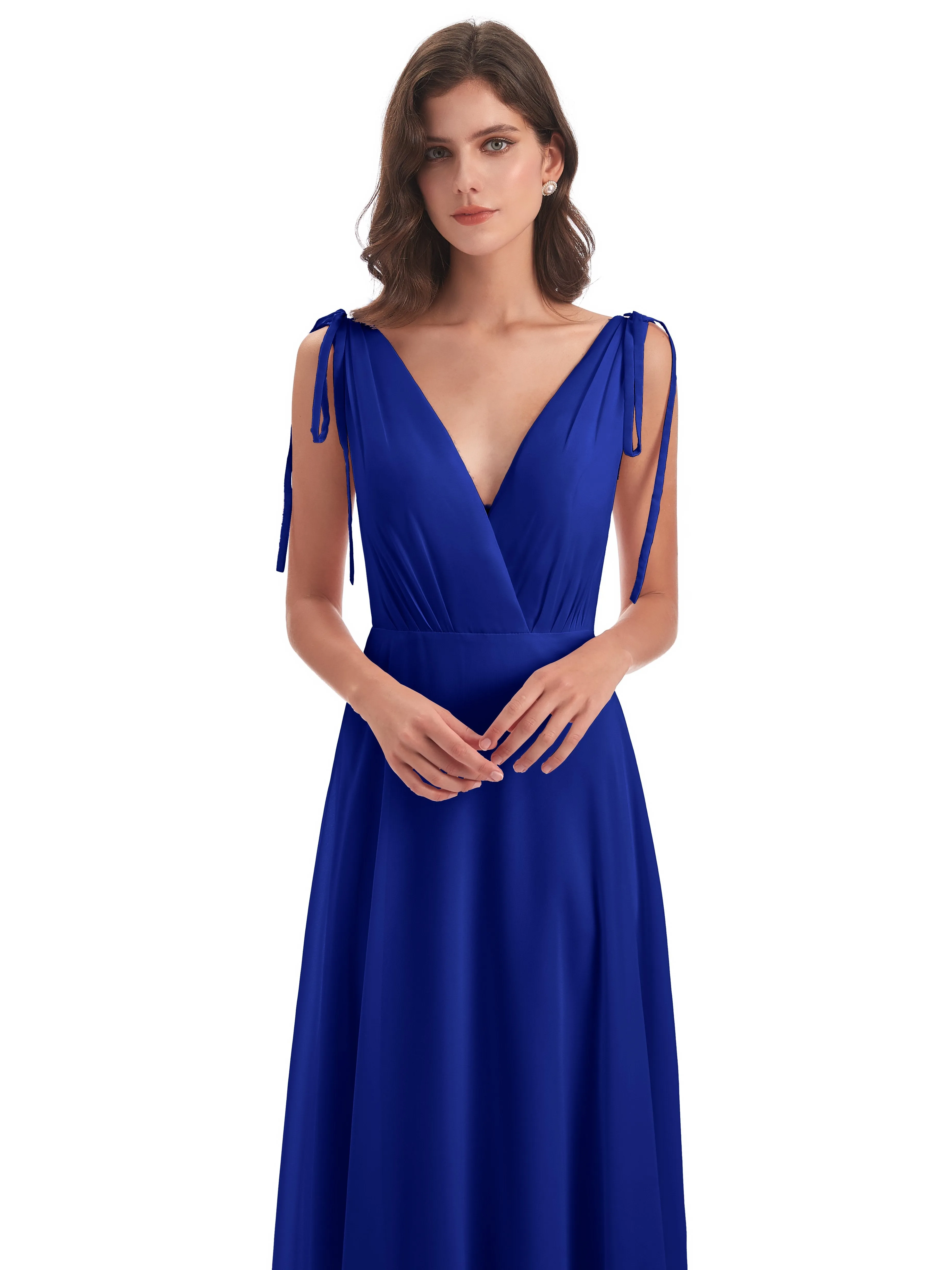 Evelyn V-neck Long Elegant Chiffon Bridesmaid Dresses