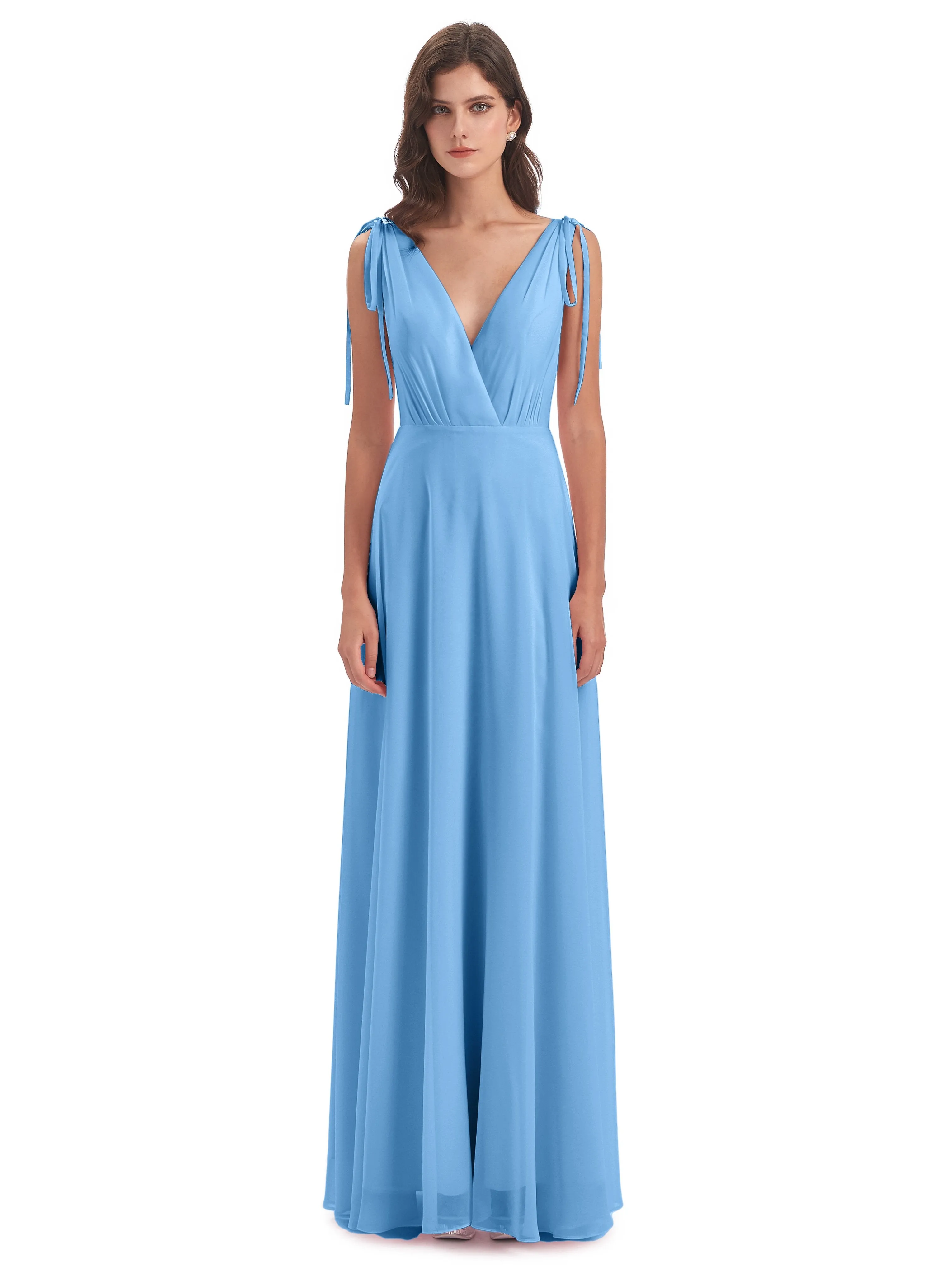 Evelyn V-neck Long Elegant Chiffon Bridesmaid Dresses