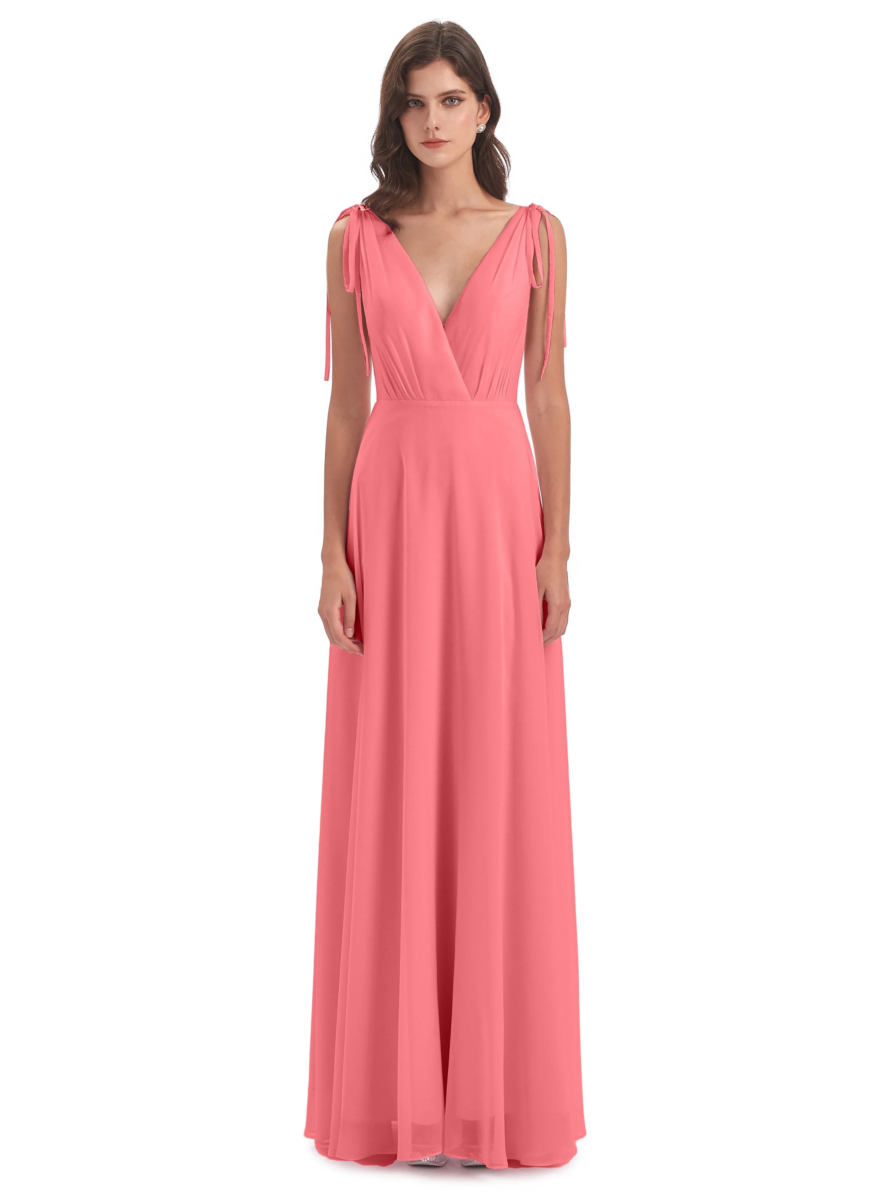 Evelyn V-neck Long Elegant Chiffon Bridesmaid Dresses