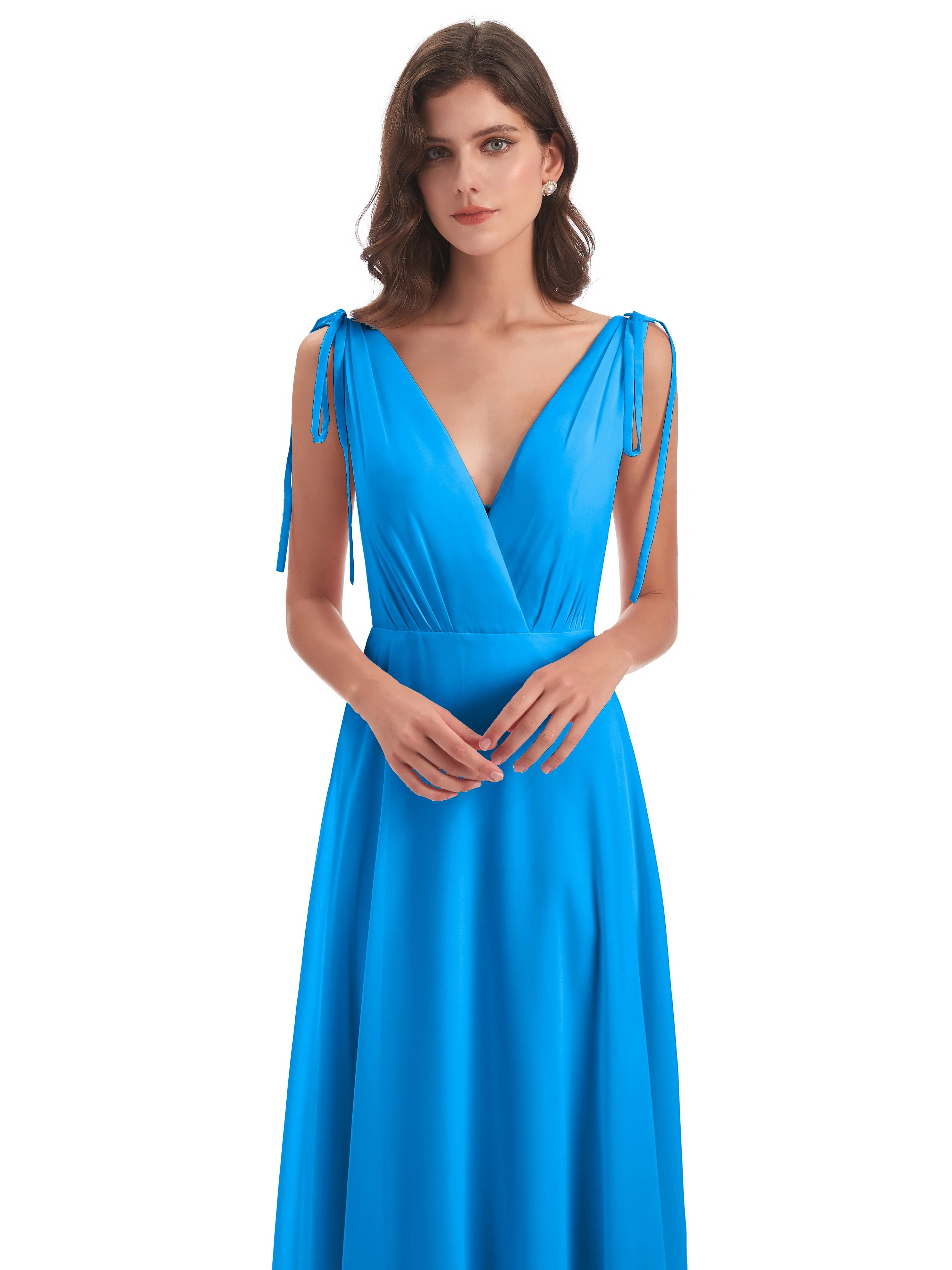 Evelyn V-neck Long Elegant Chiffon Bridesmaid Dresses