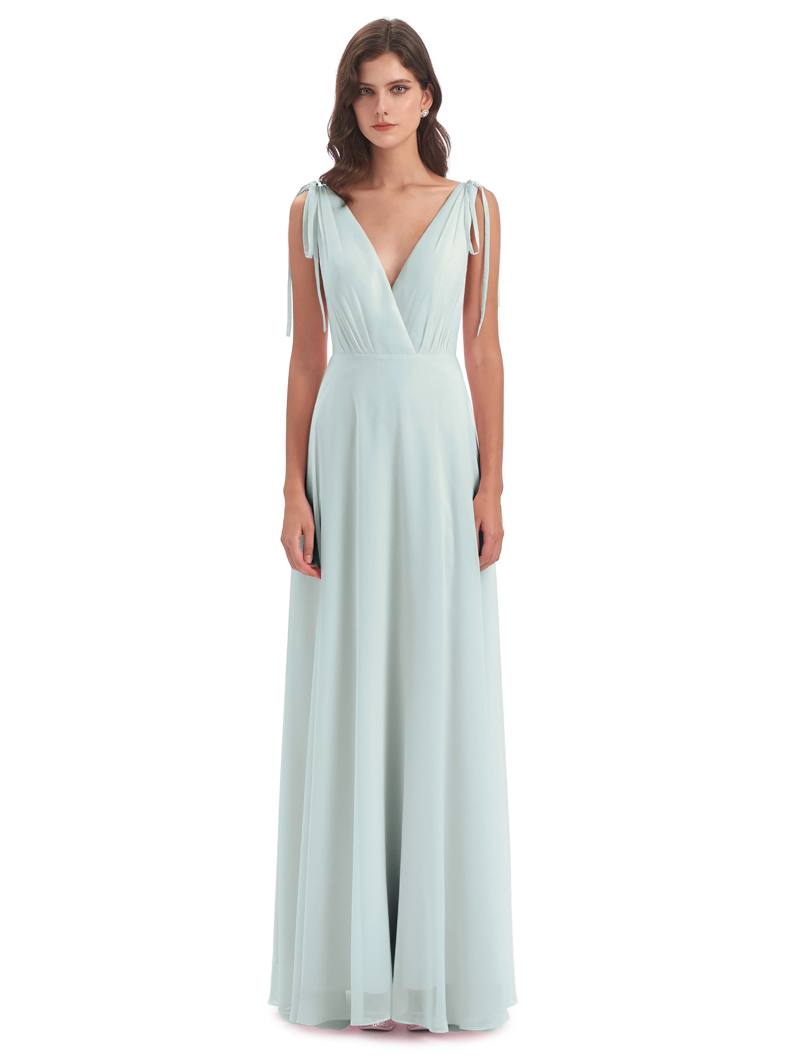 Evelyn V-neck Long Elegant Chiffon Bridesmaid Dresses