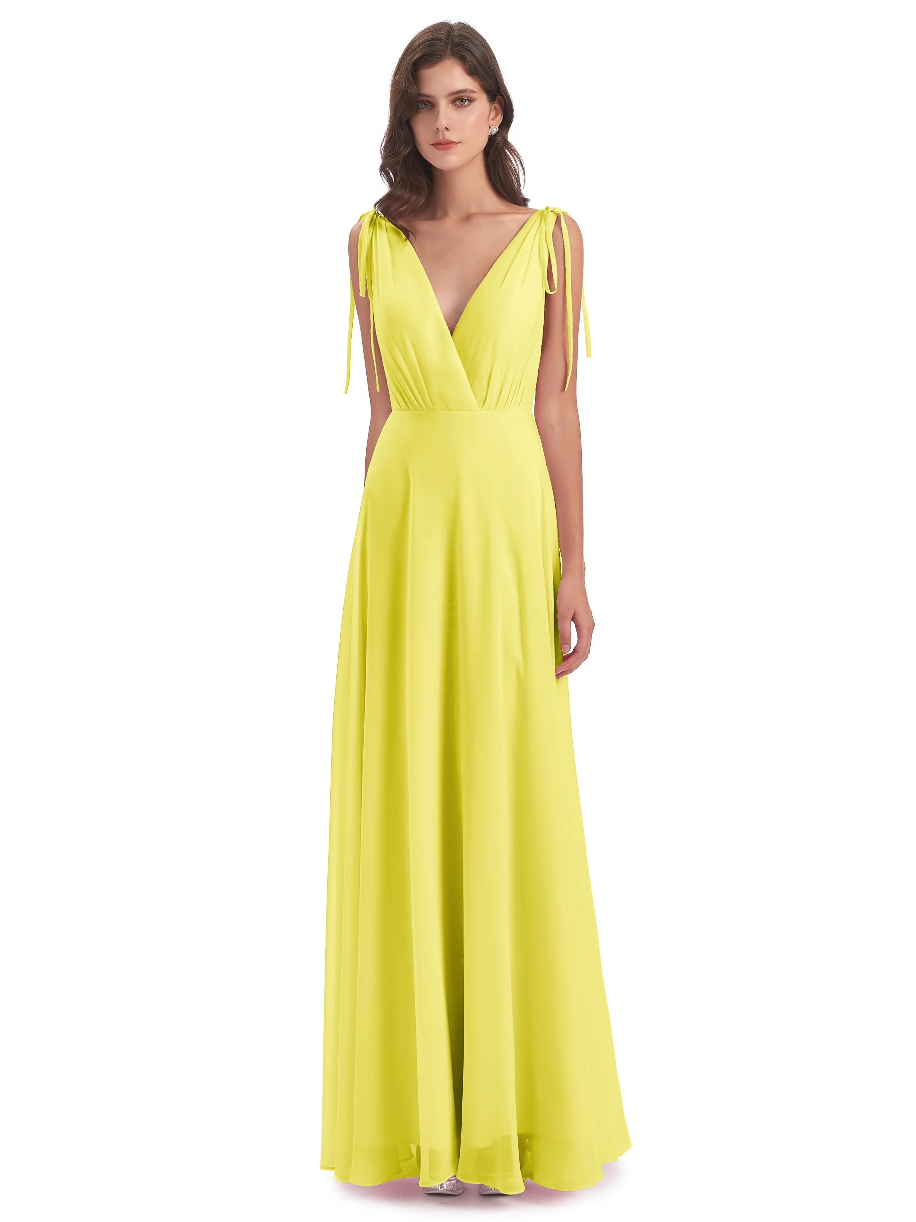 Evelyn V-neck Long Elegant Chiffon Bridesmaid Dresses