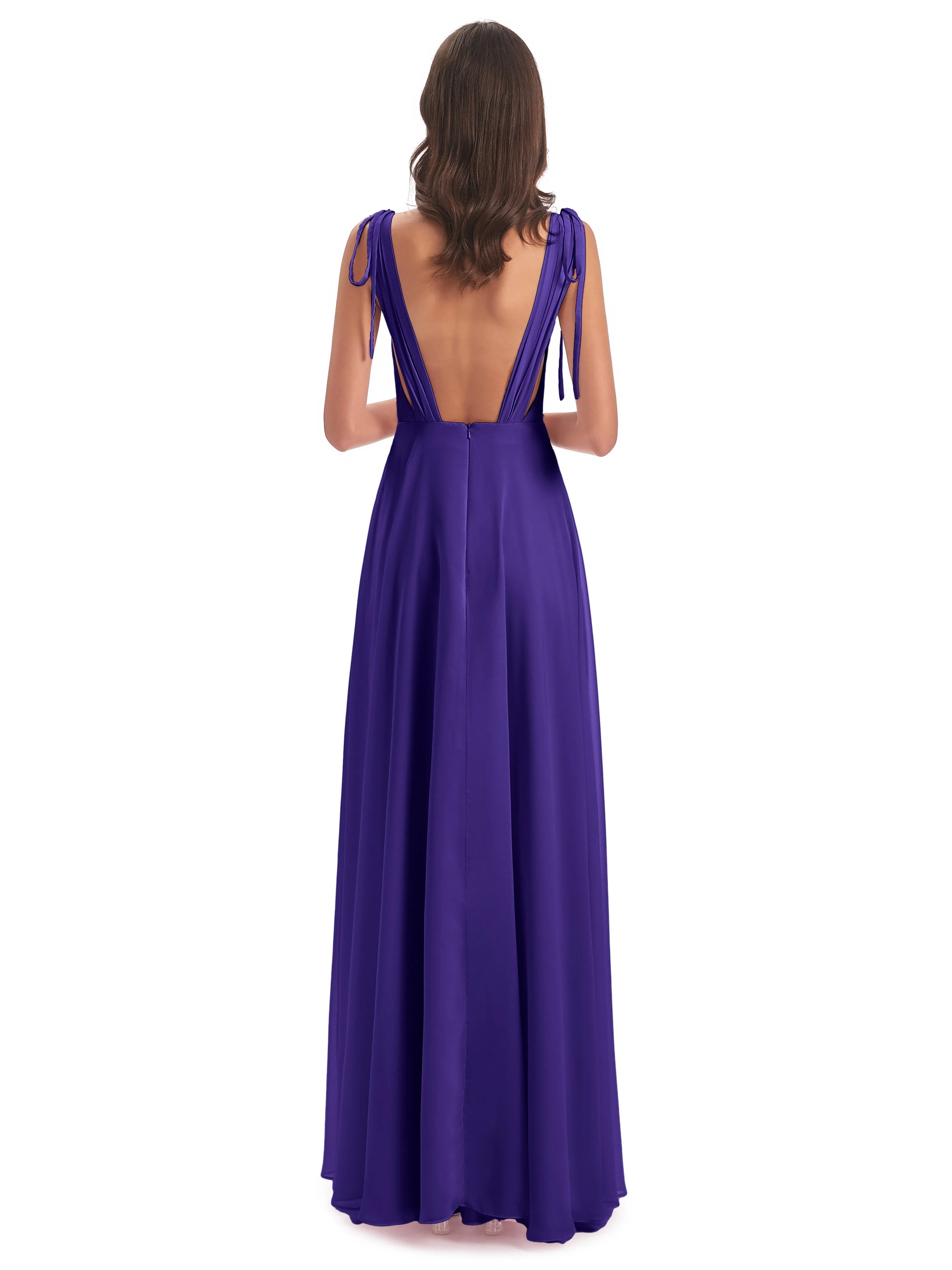 Evelyn V-neck Long Elegant Chiffon Bridesmaid Dresses