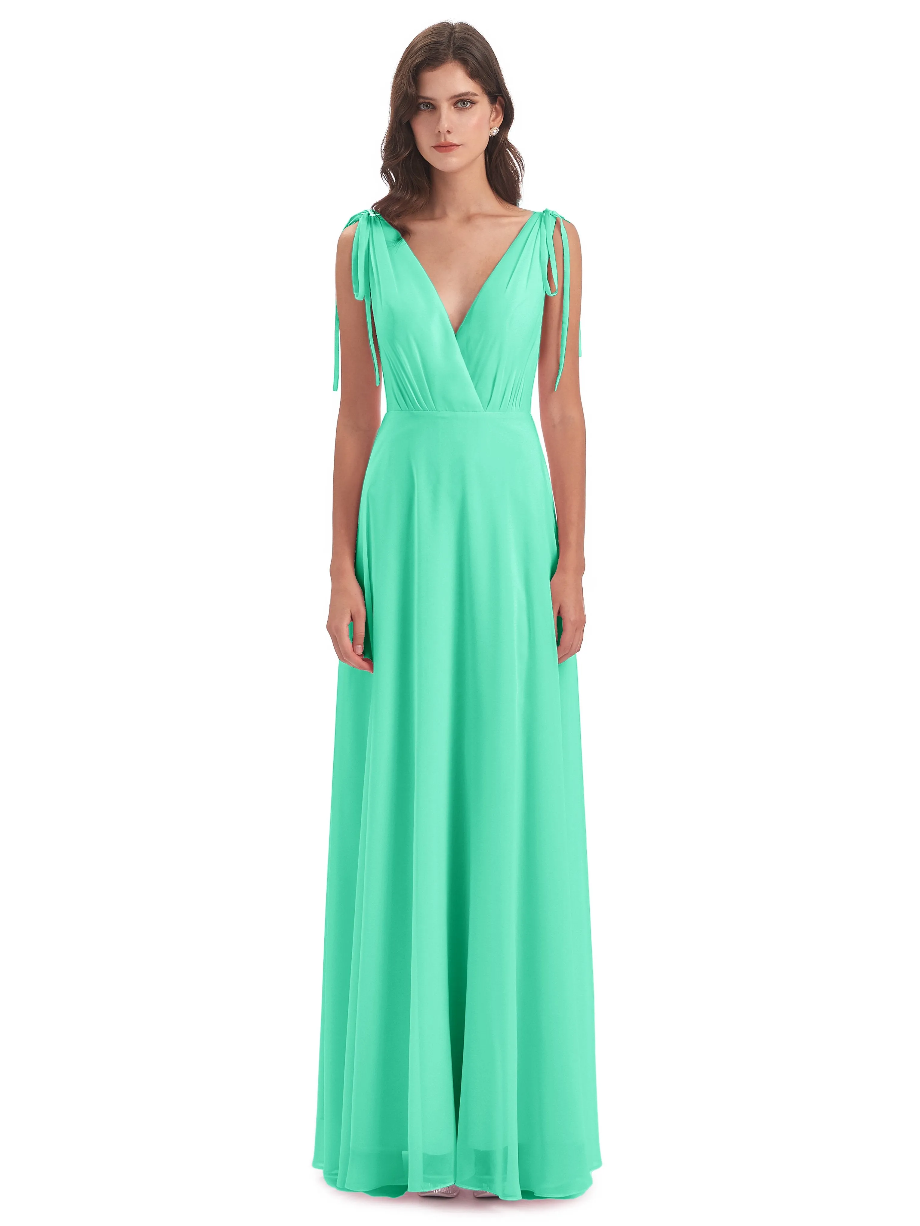 Evelyn V-neck Long Elegant Chiffon Bridesmaid Dresses