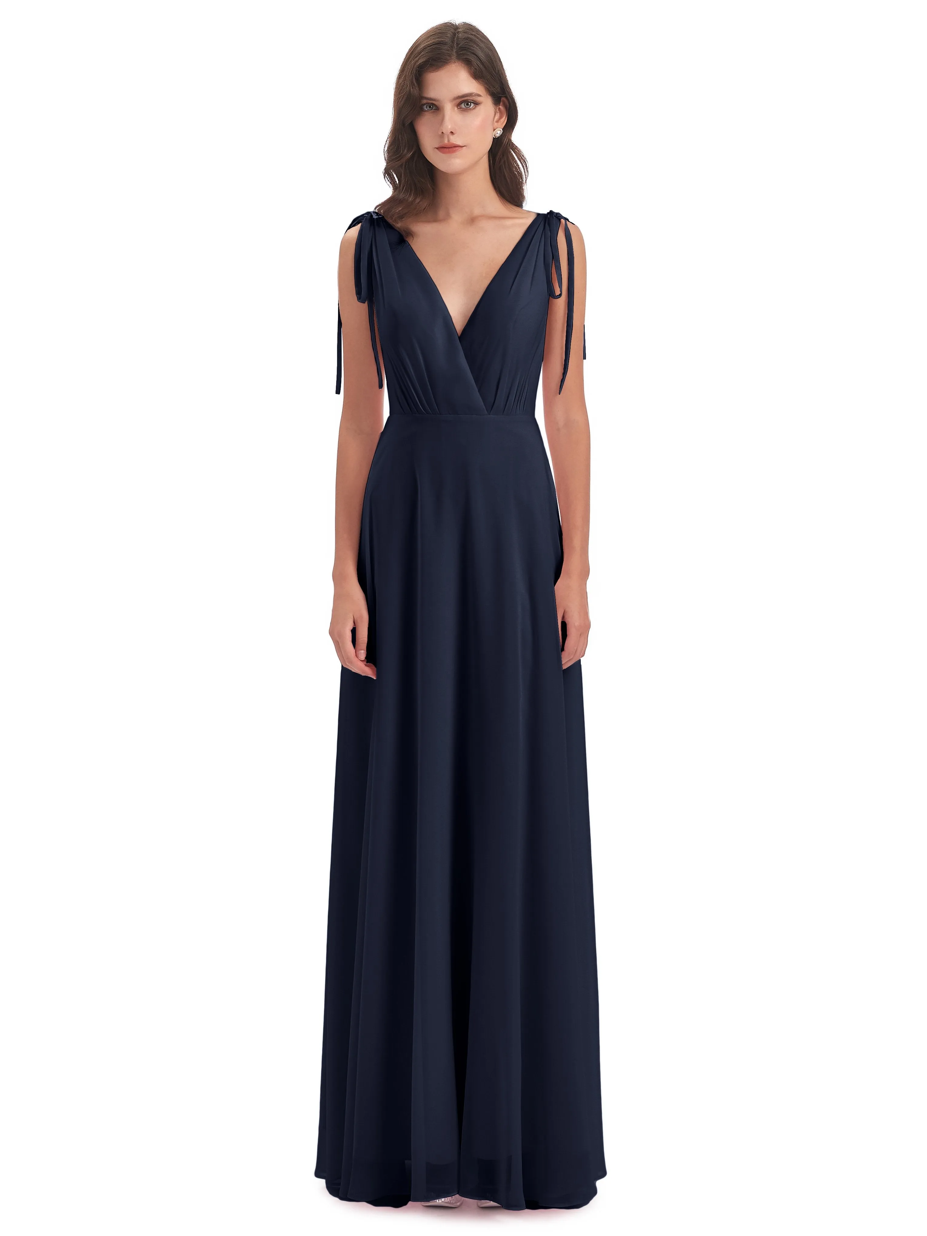 Evelyn V-neck Long Elegant Chiffon Bridesmaid Dresses