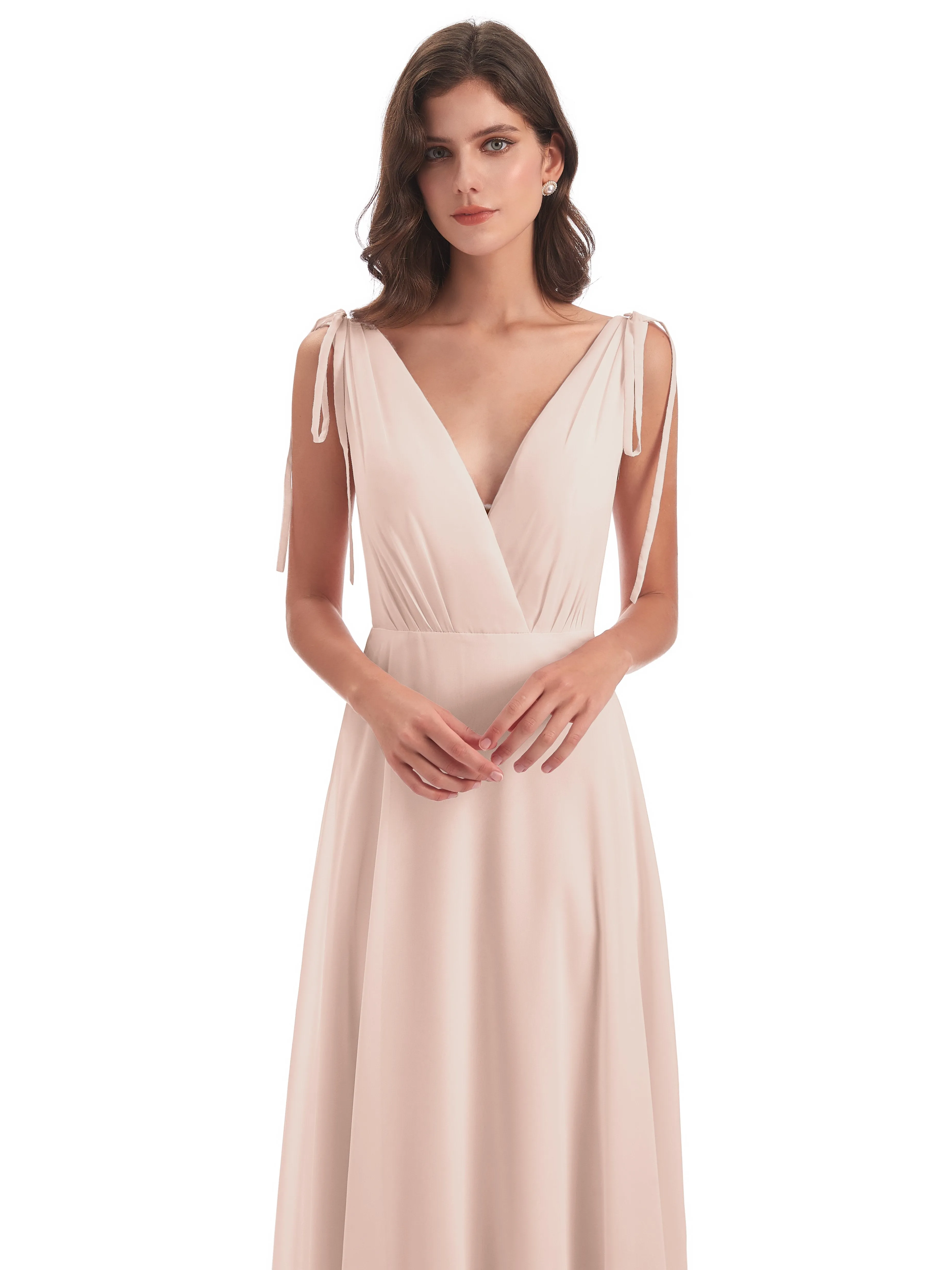 Evelyn V-neck Long Elegant Chiffon Bridesmaid Dresses