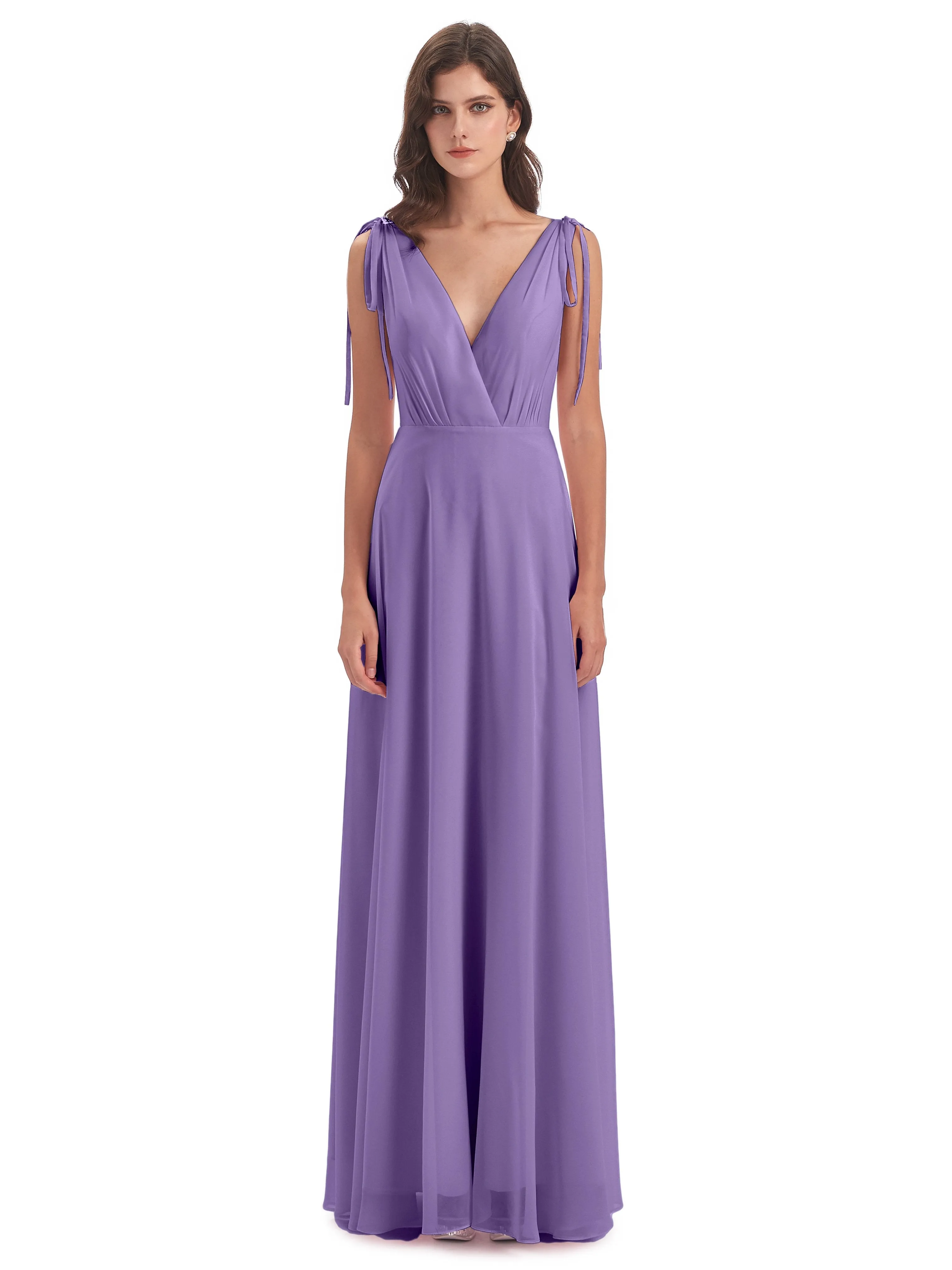 Evelyn V-neck Long Elegant Chiffon Bridesmaid Dresses