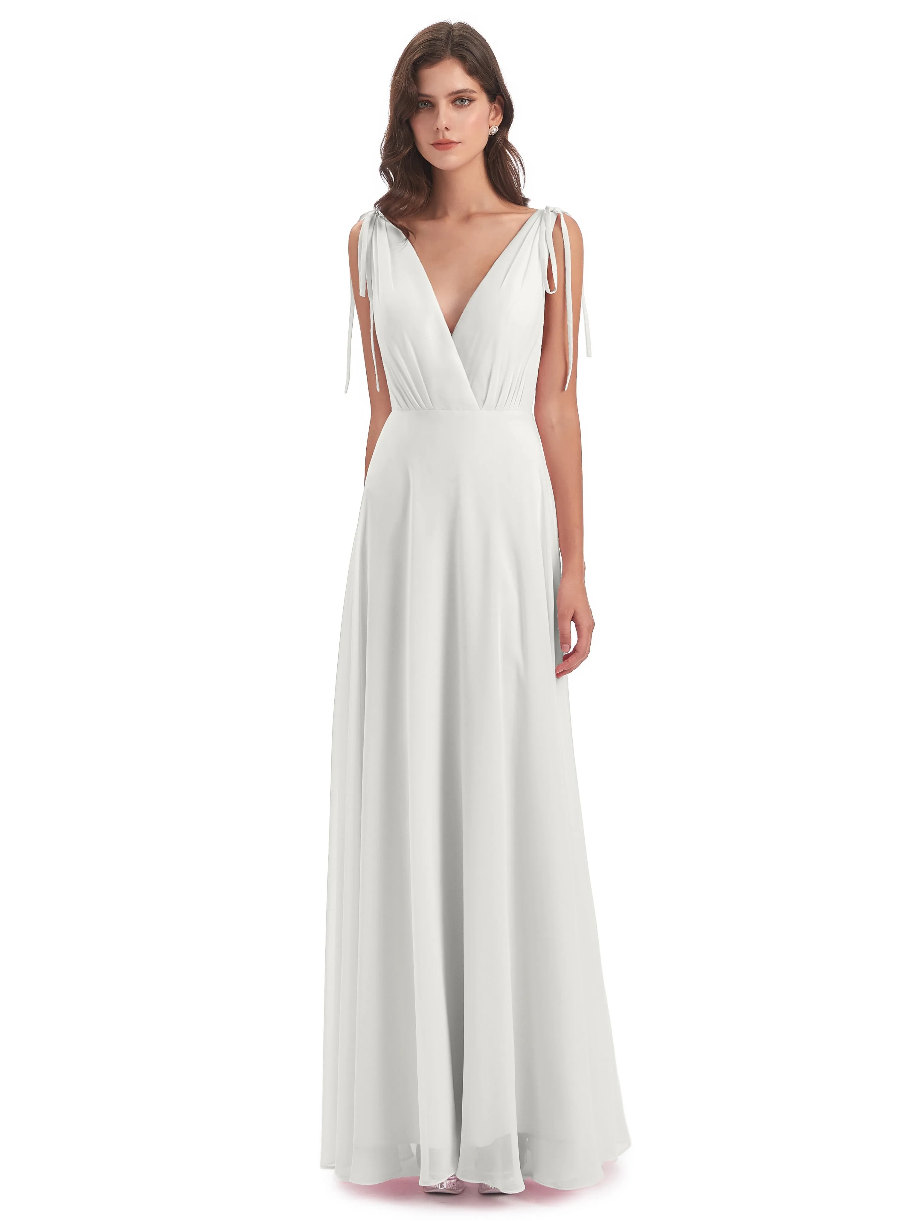 Evelyn V-neck Long Elegant Chiffon Bridesmaid Dresses