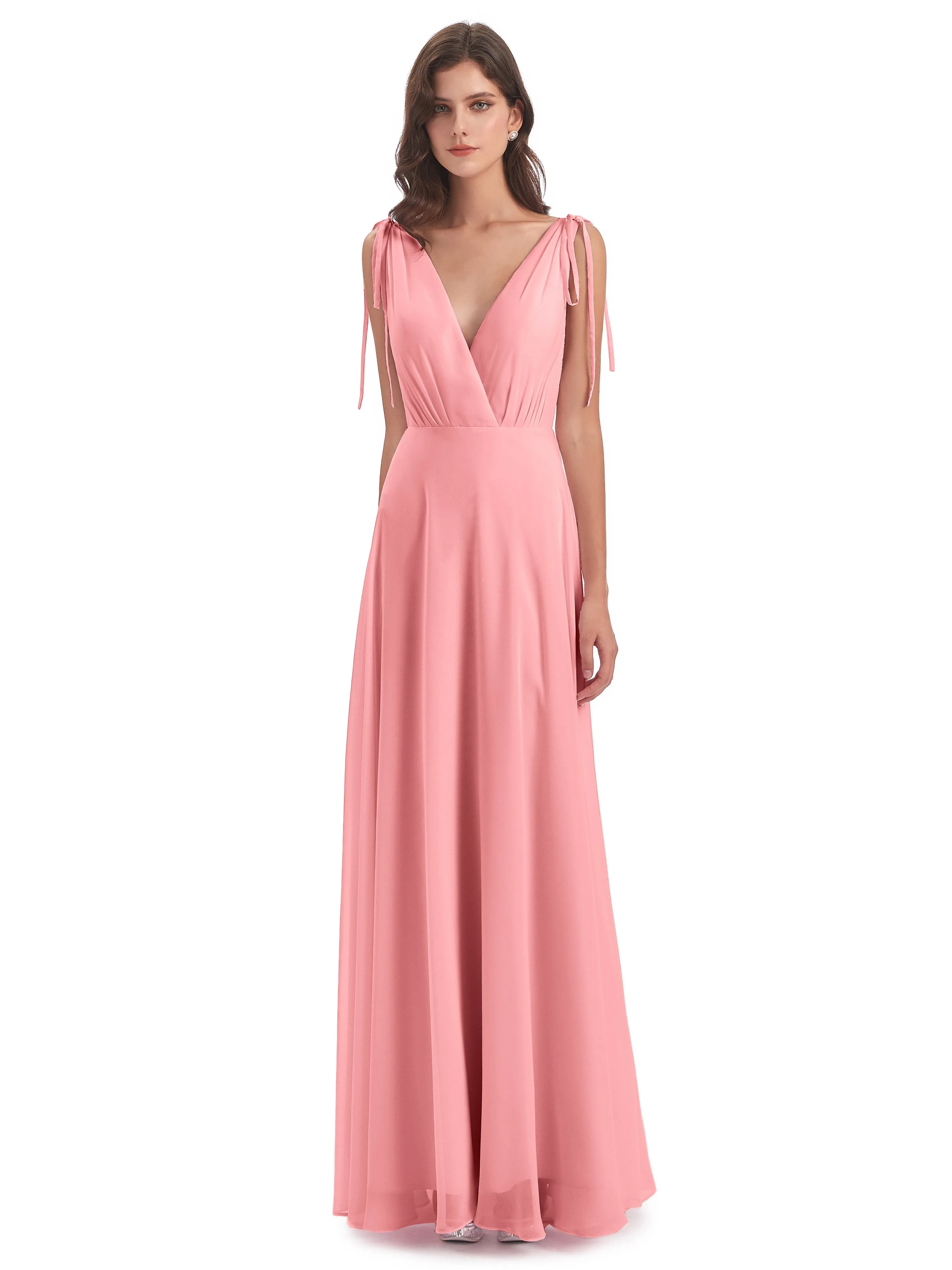 Evelyn V-neck Long Elegant Chiffon Bridesmaid Dresses