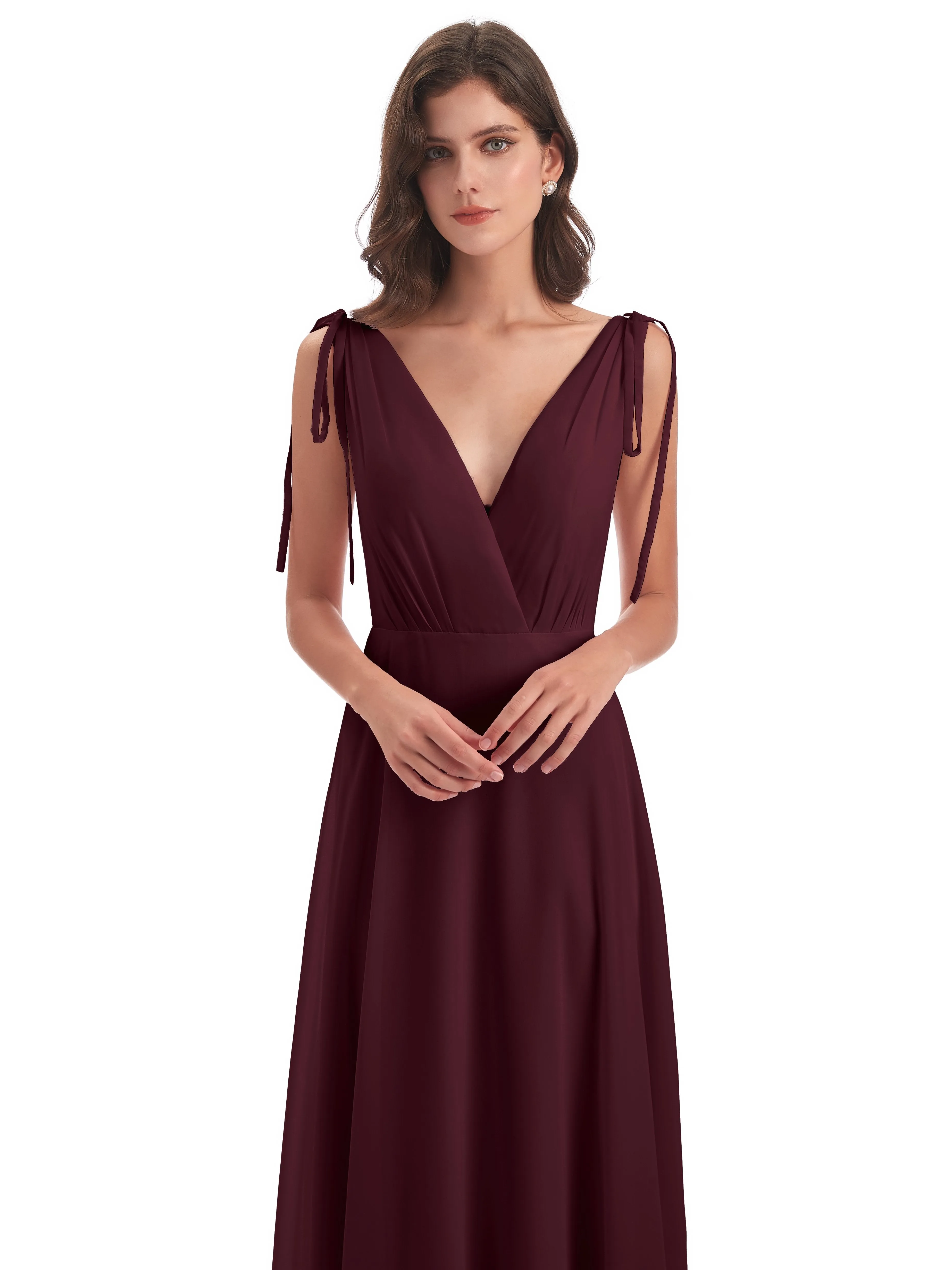 Evelyn V-neck Long Elegant Chiffon Bridesmaid Dresses