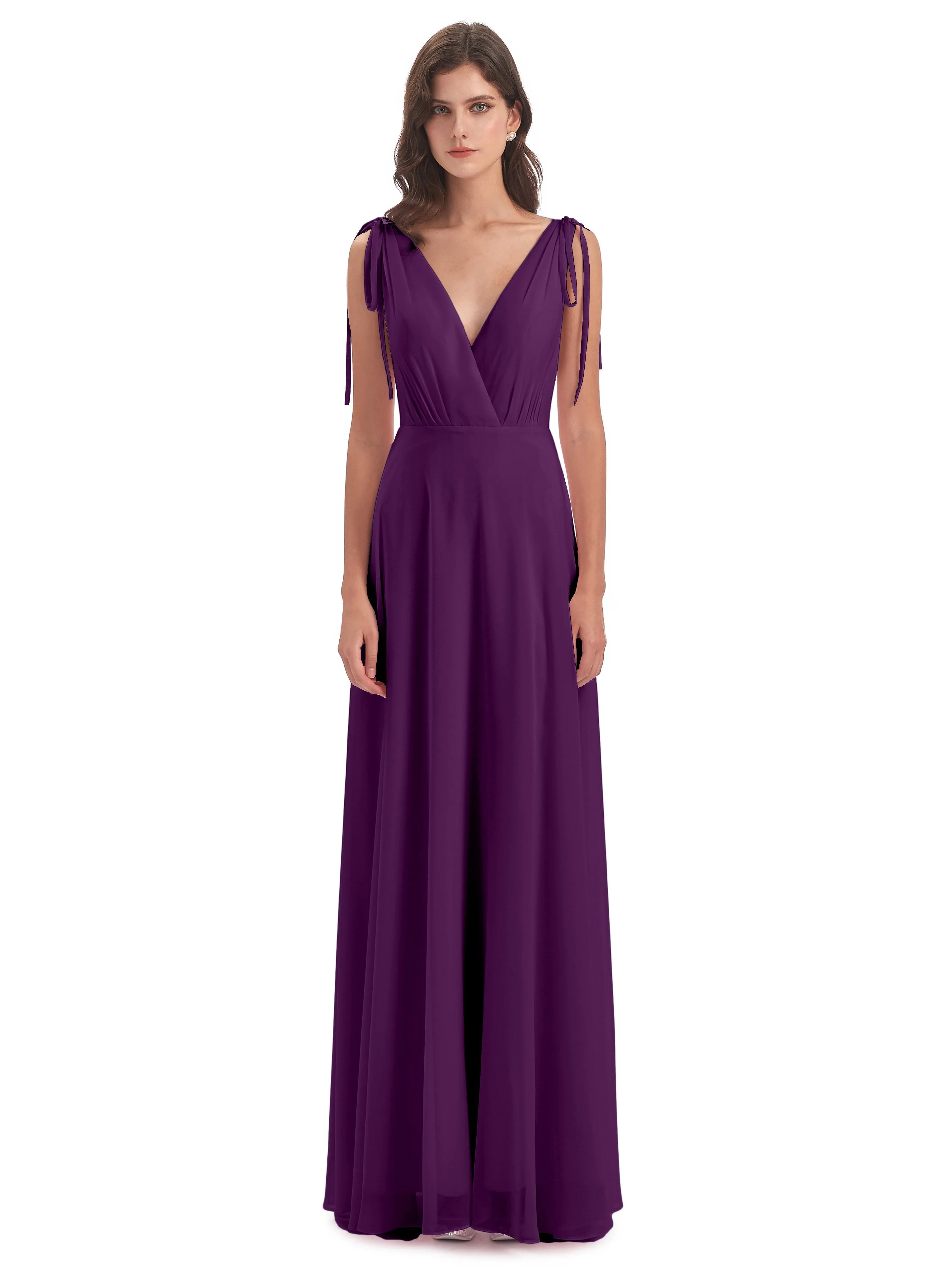 Evelyn V-neck Long Elegant Chiffon Bridesmaid Dresses