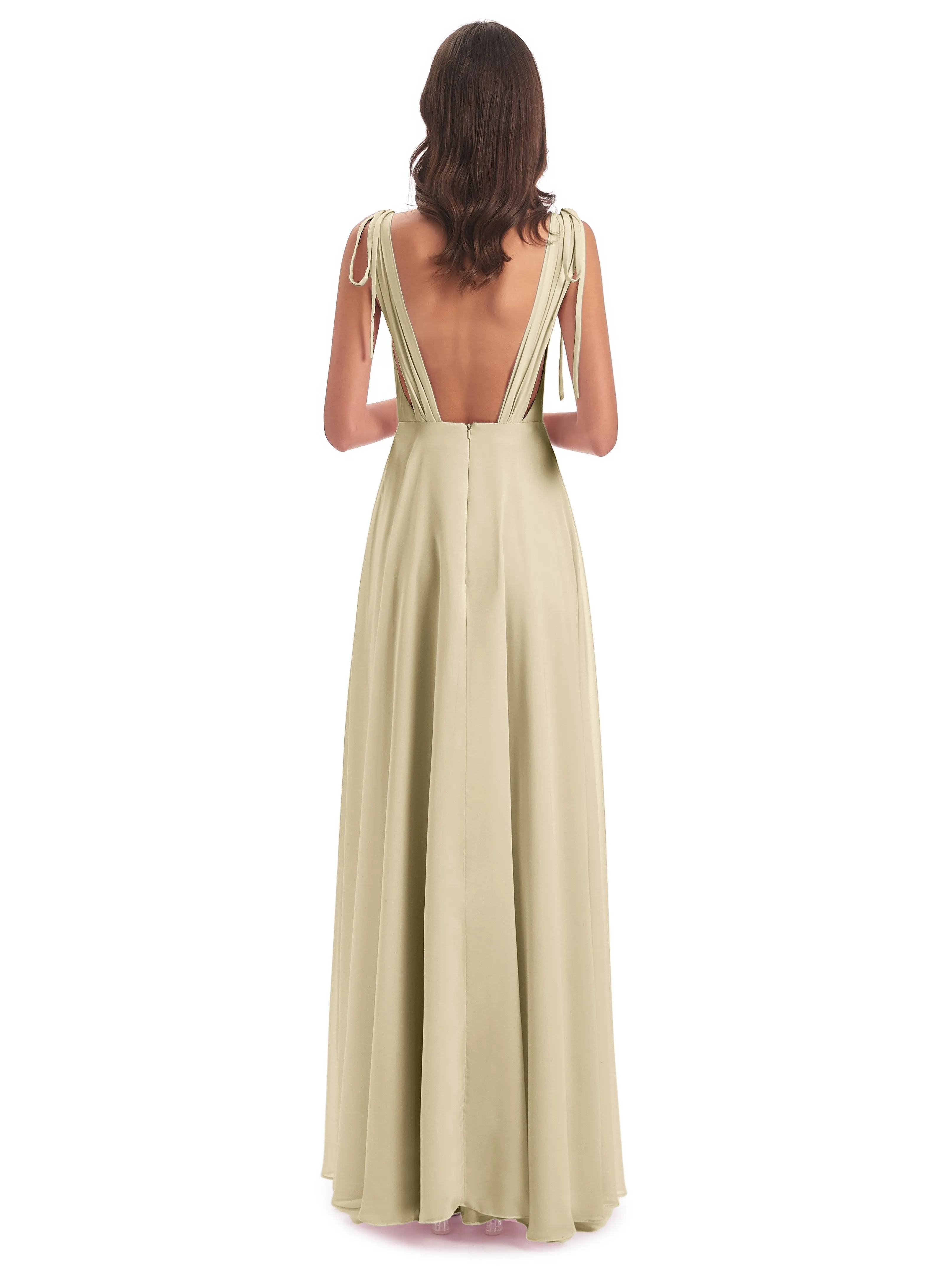 Evelyn V-neck Long Elegant Chiffon Bridesmaid Dresses