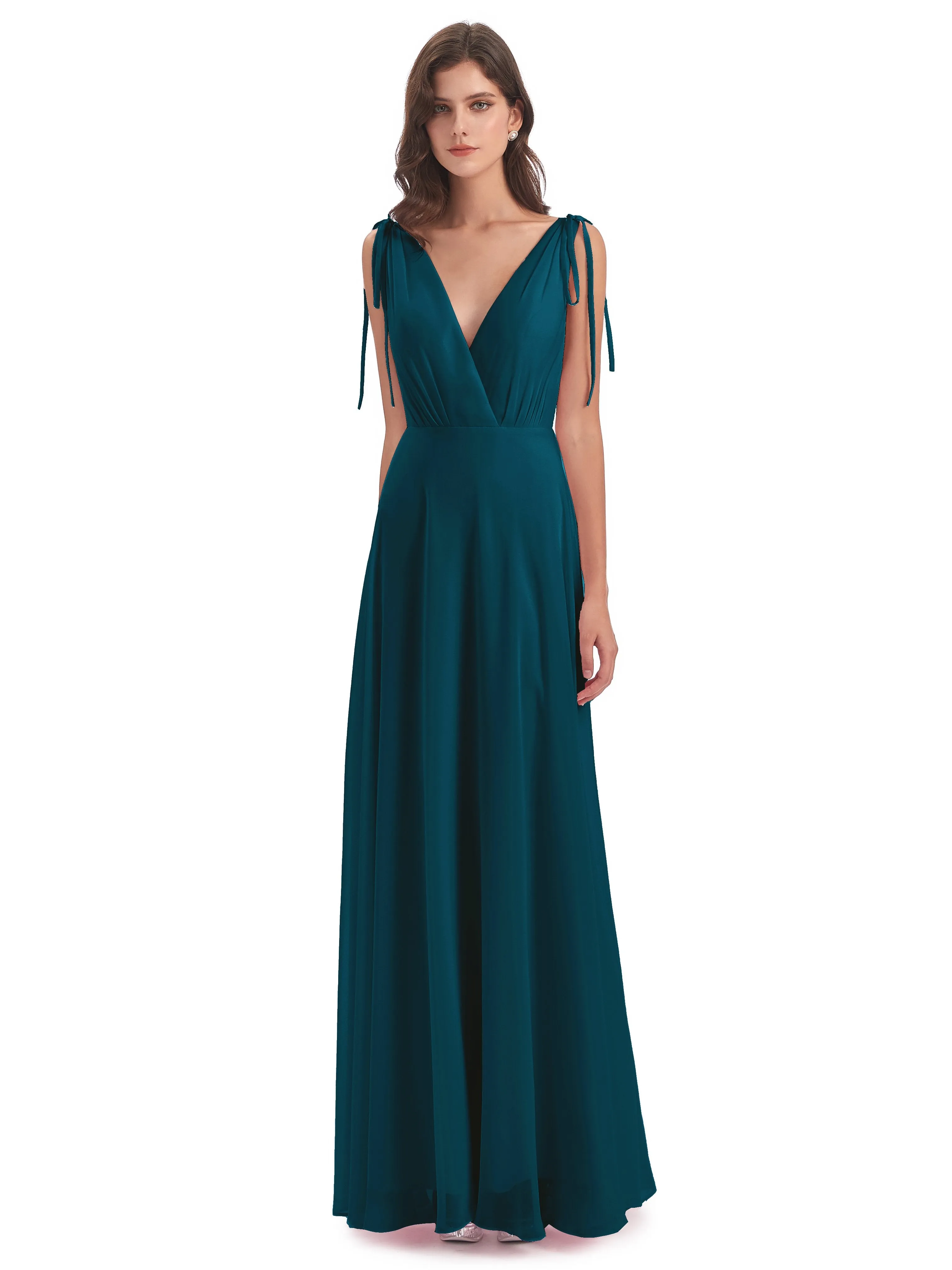 Evelyn V-neck Long Elegant Chiffon Bridesmaid Dresses