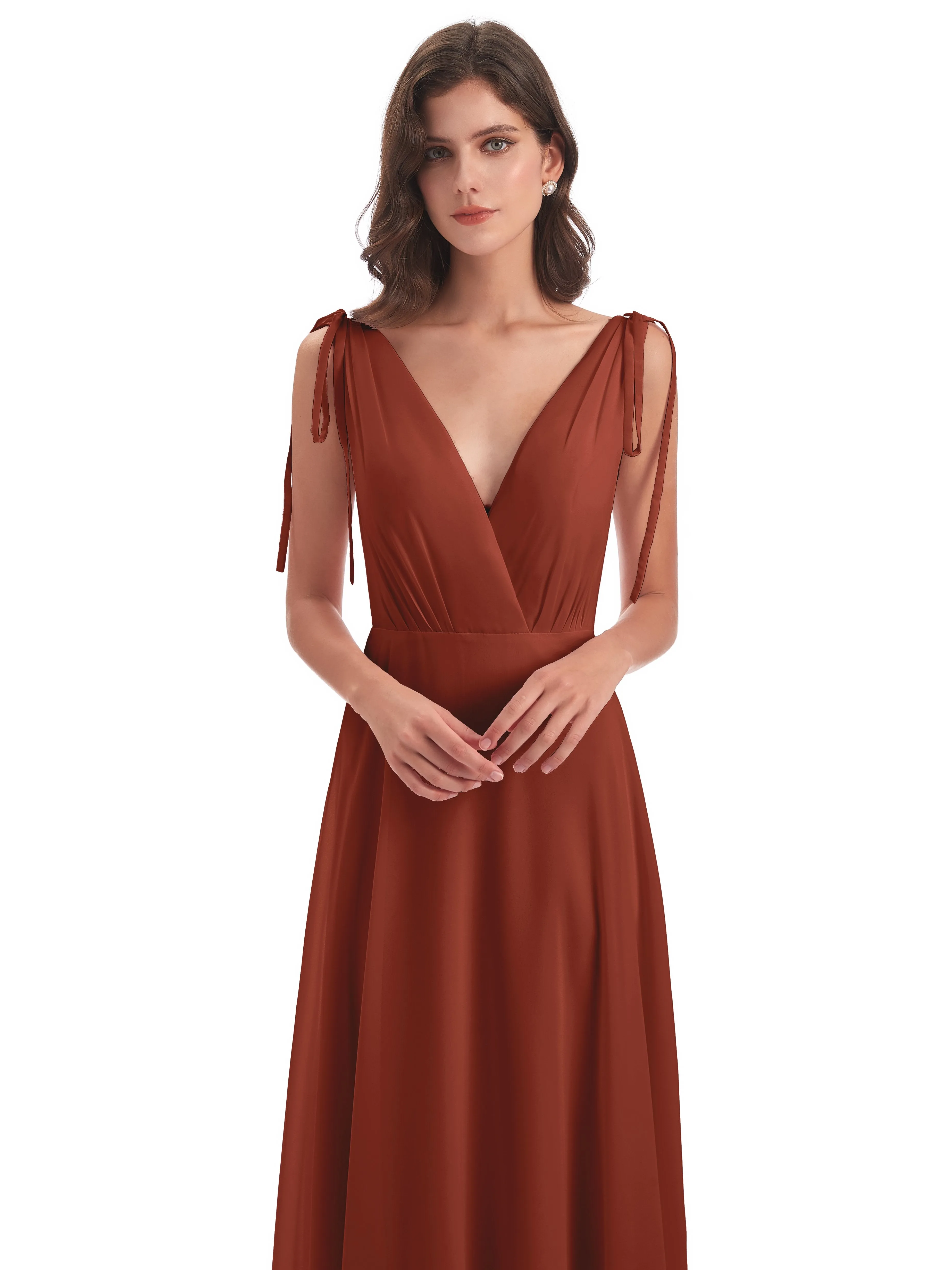 Evelyn V-neck Long Elegant Chiffon Bridesmaid Dresses