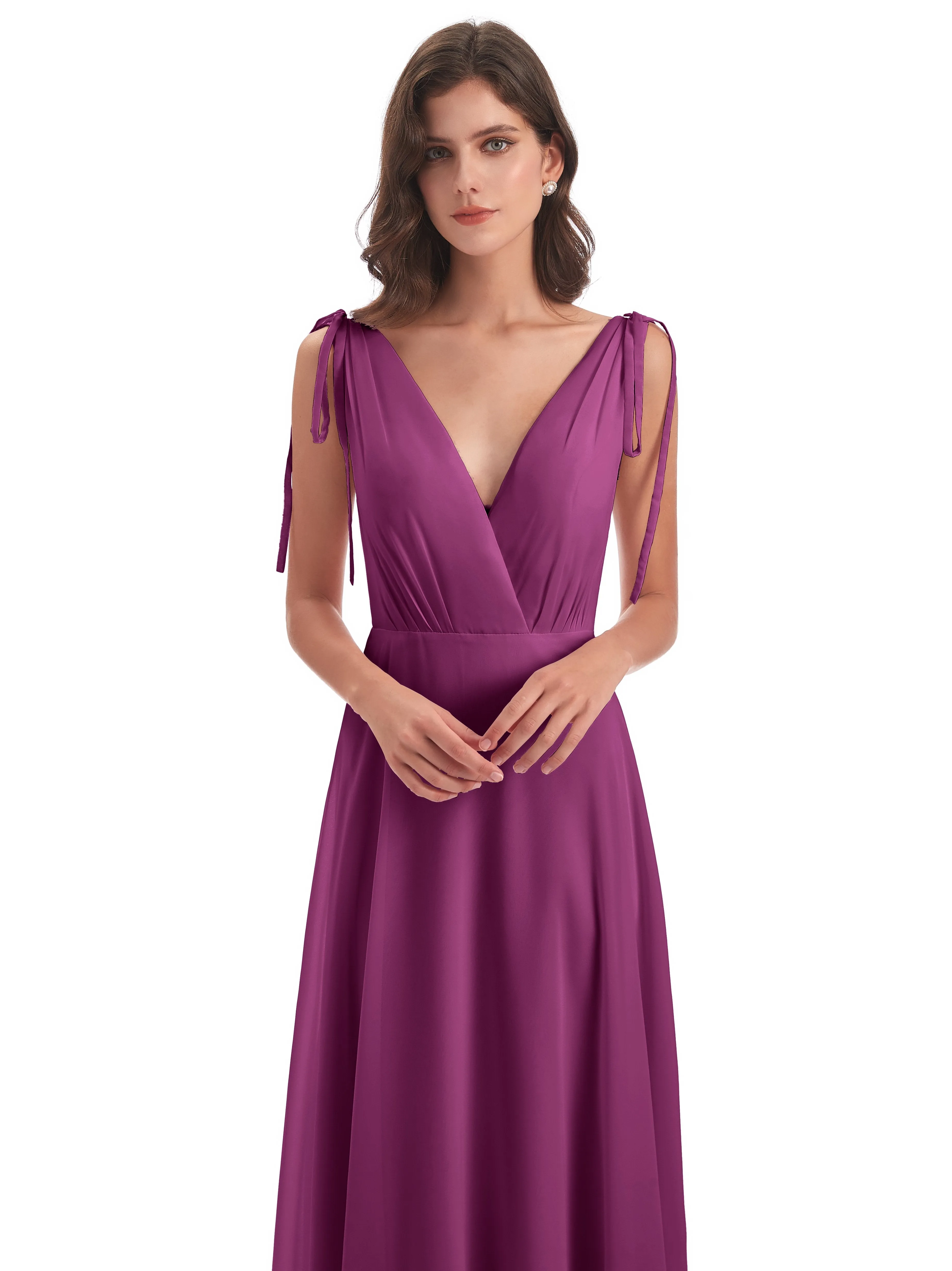 Evelyn V-neck Long Elegant Chiffon Bridesmaid Dresses