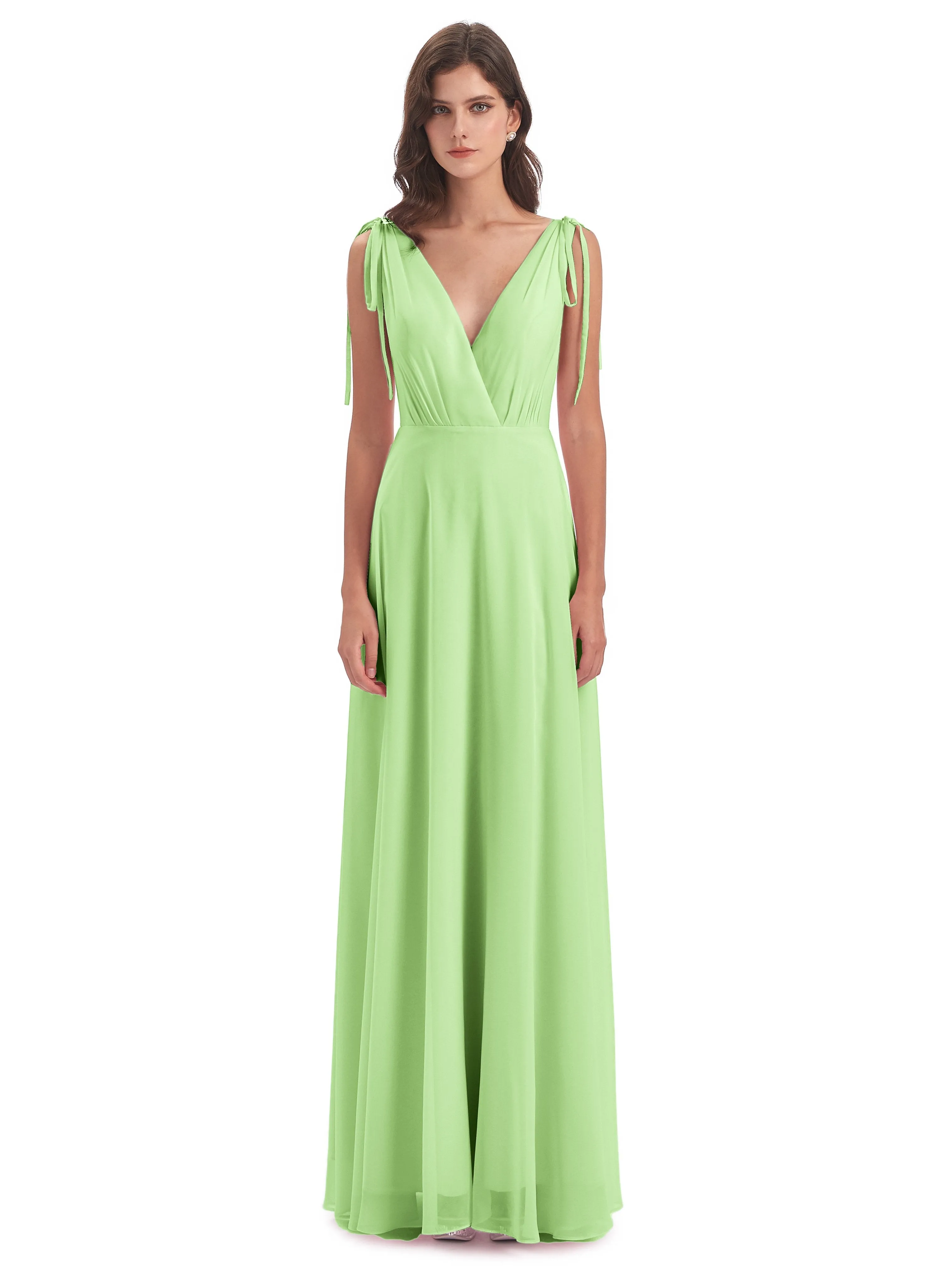 Evelyn V-neck Long Elegant Chiffon Bridesmaid Dresses