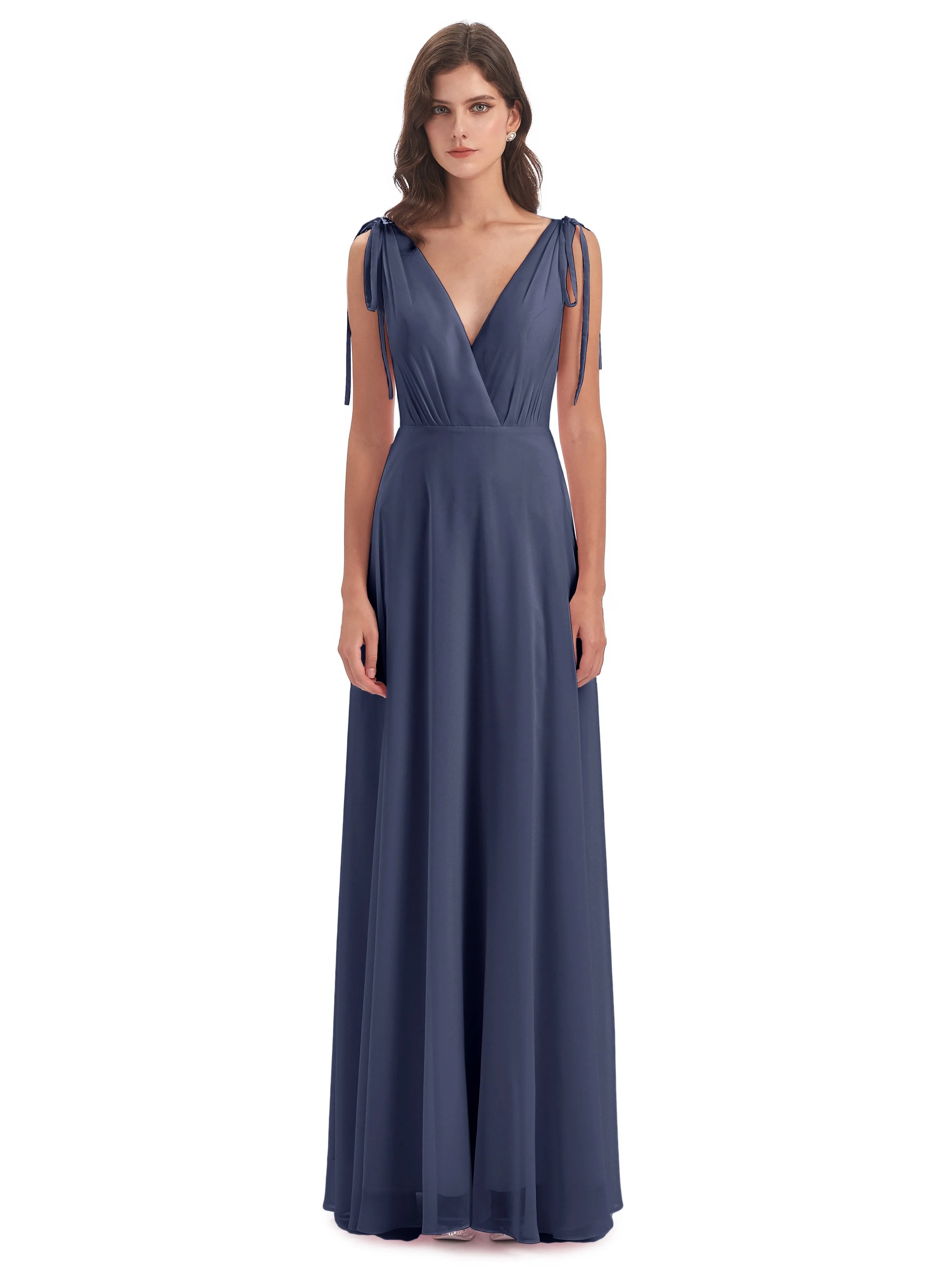 Evelyn V-neck Long Elegant Chiffon Bridesmaid Dresses