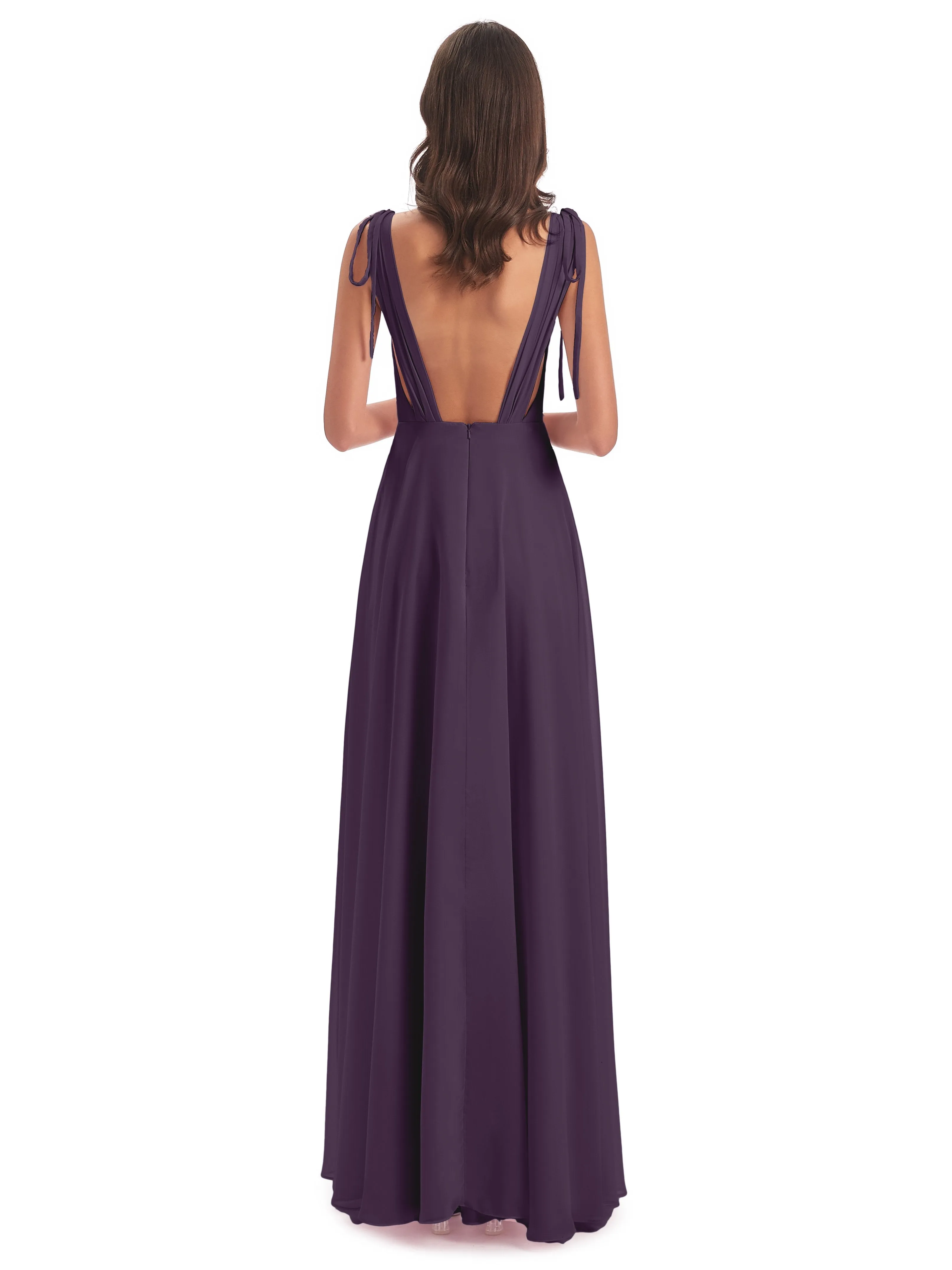 Evelyn V-neck Long Elegant Chiffon Bridesmaid Dresses