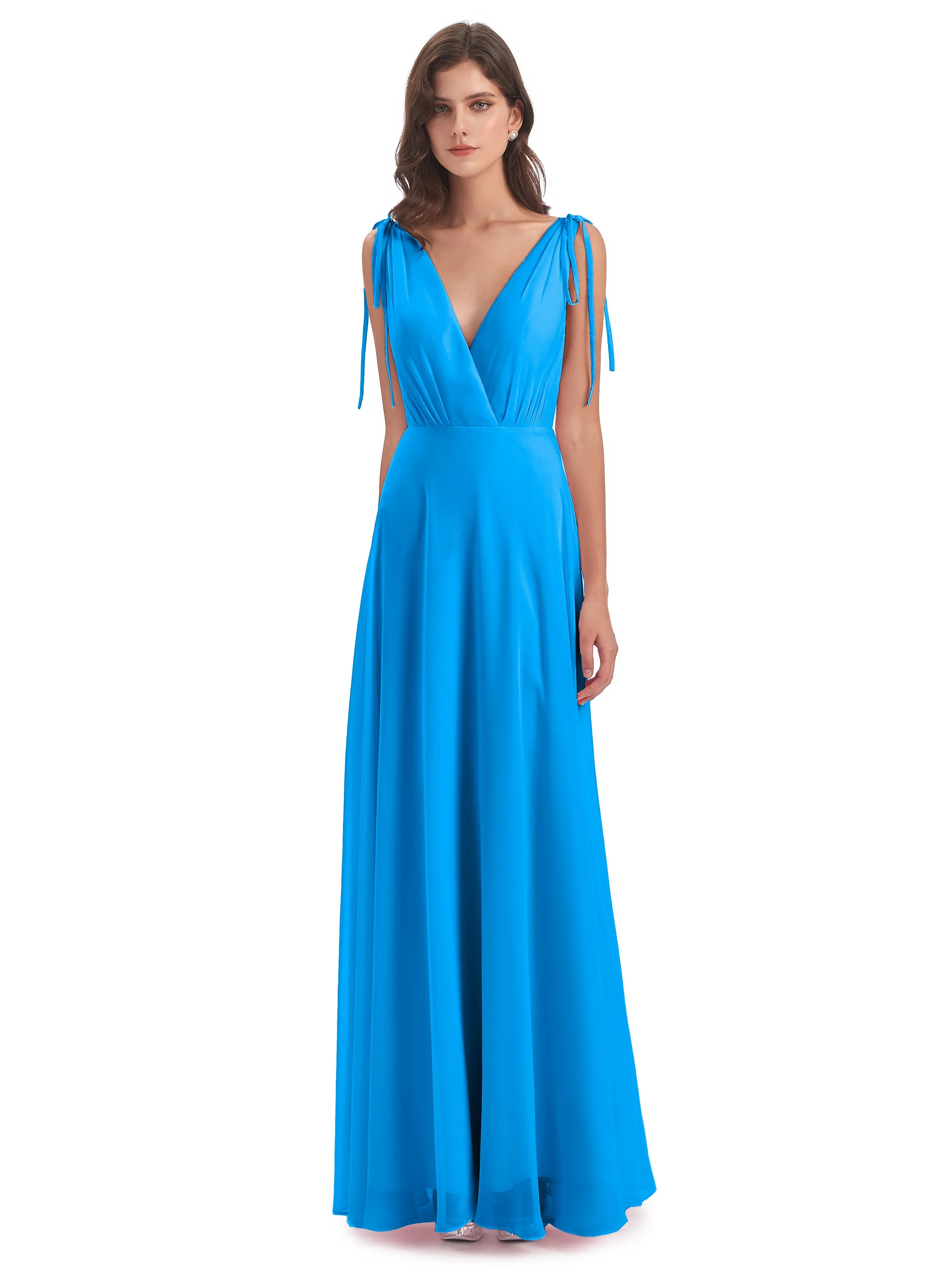 Evelyn V-neck Long Elegant Chiffon Bridesmaid Dresses