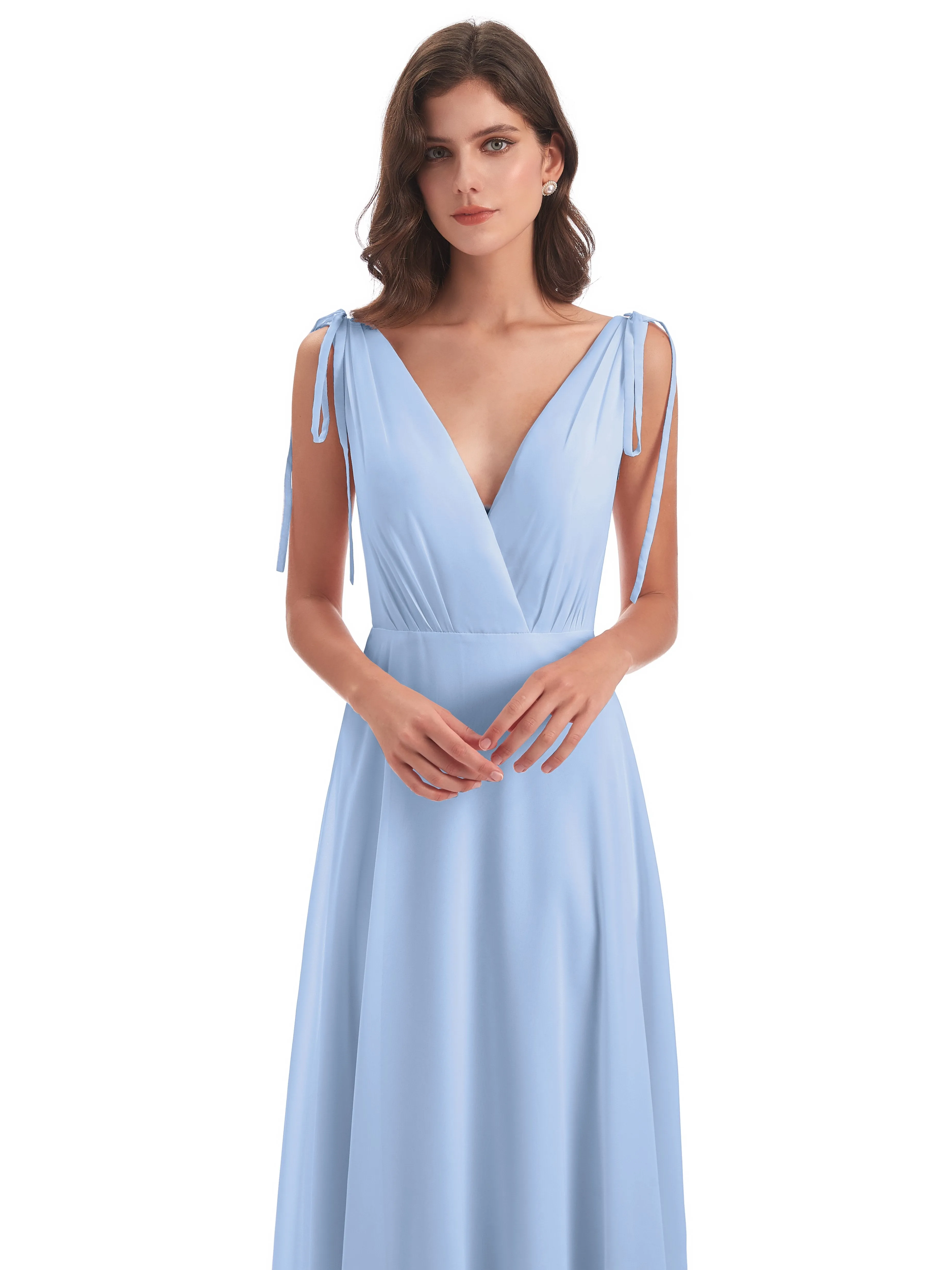 Evelyn V-neck Long Elegant Chiffon Bridesmaid Dresses