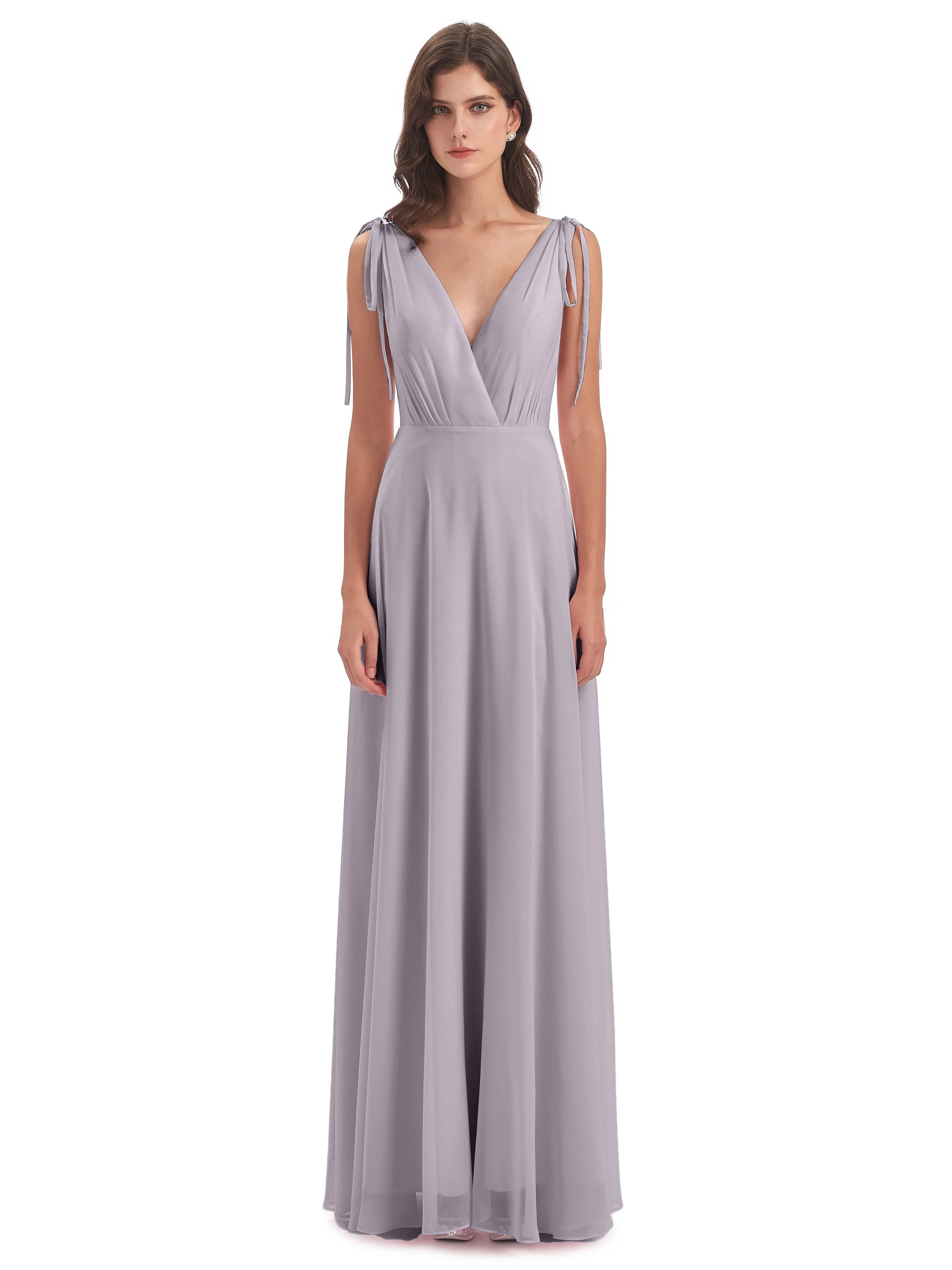 Evelyn V-neck Long Elegant Chiffon Bridesmaid Dresses