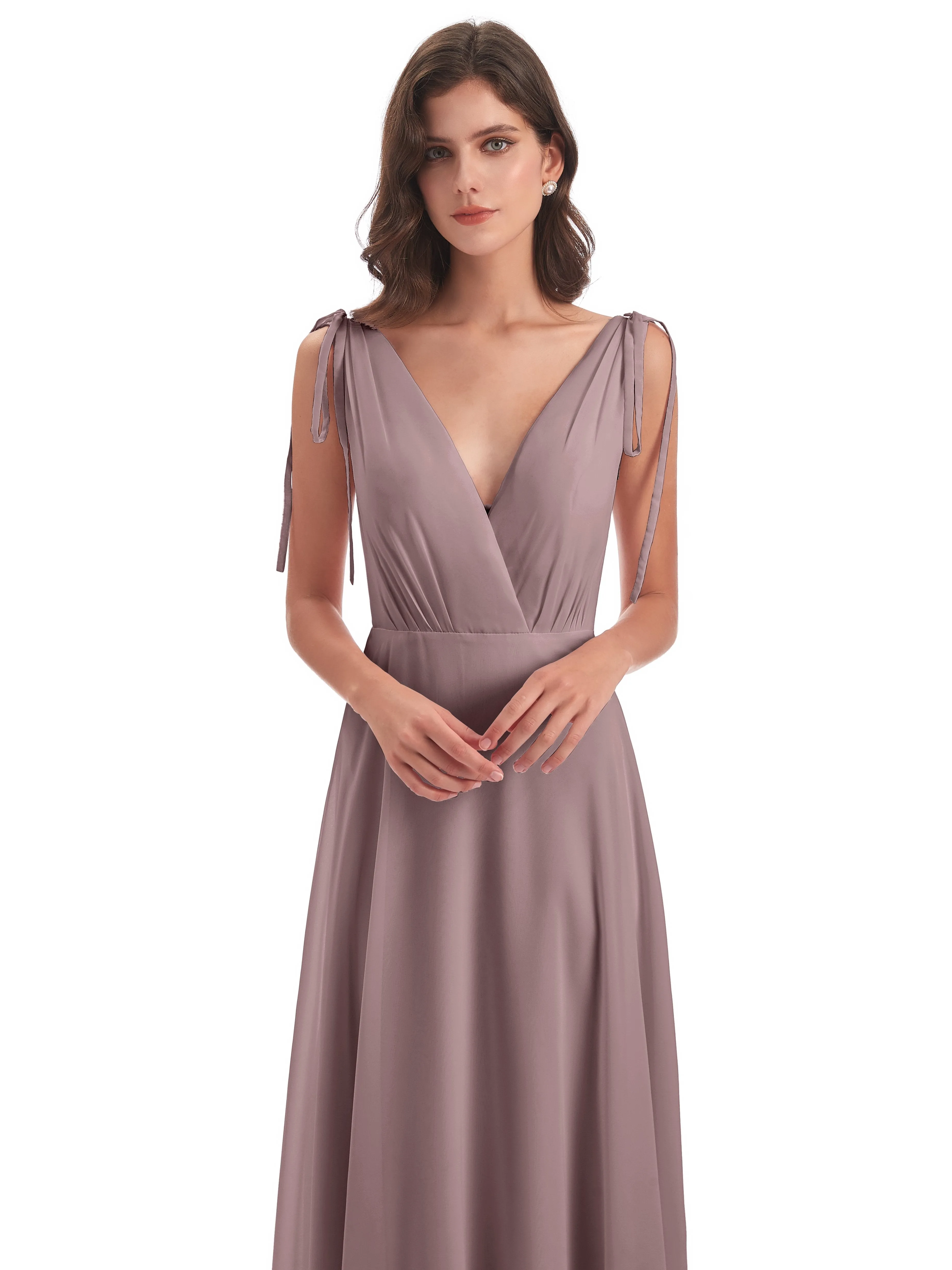 Evelyn V-neck Long Elegant Chiffon Bridesmaid Dresses