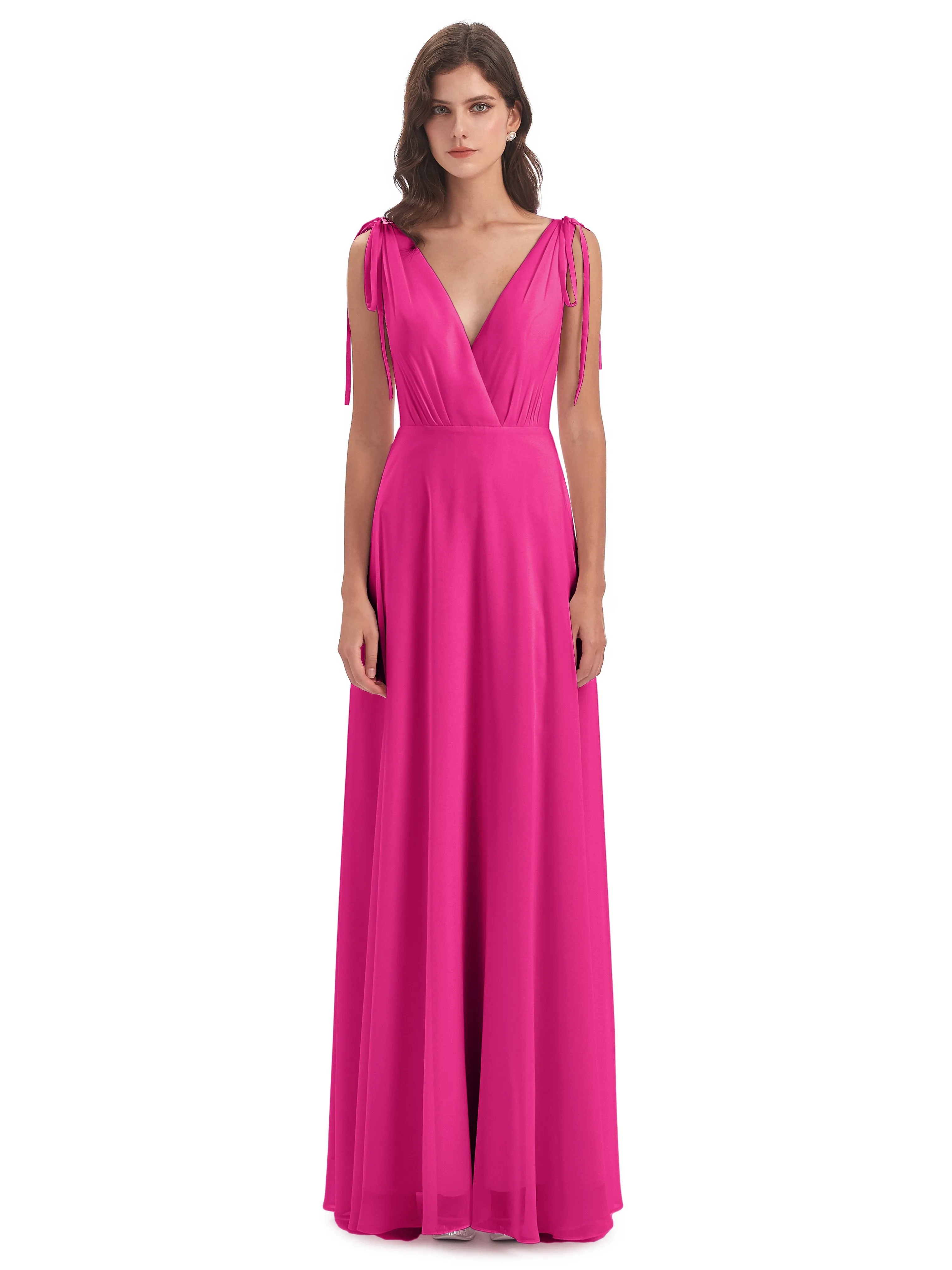 Evelyn V-neck Long Elegant Chiffon Bridesmaid Dresses