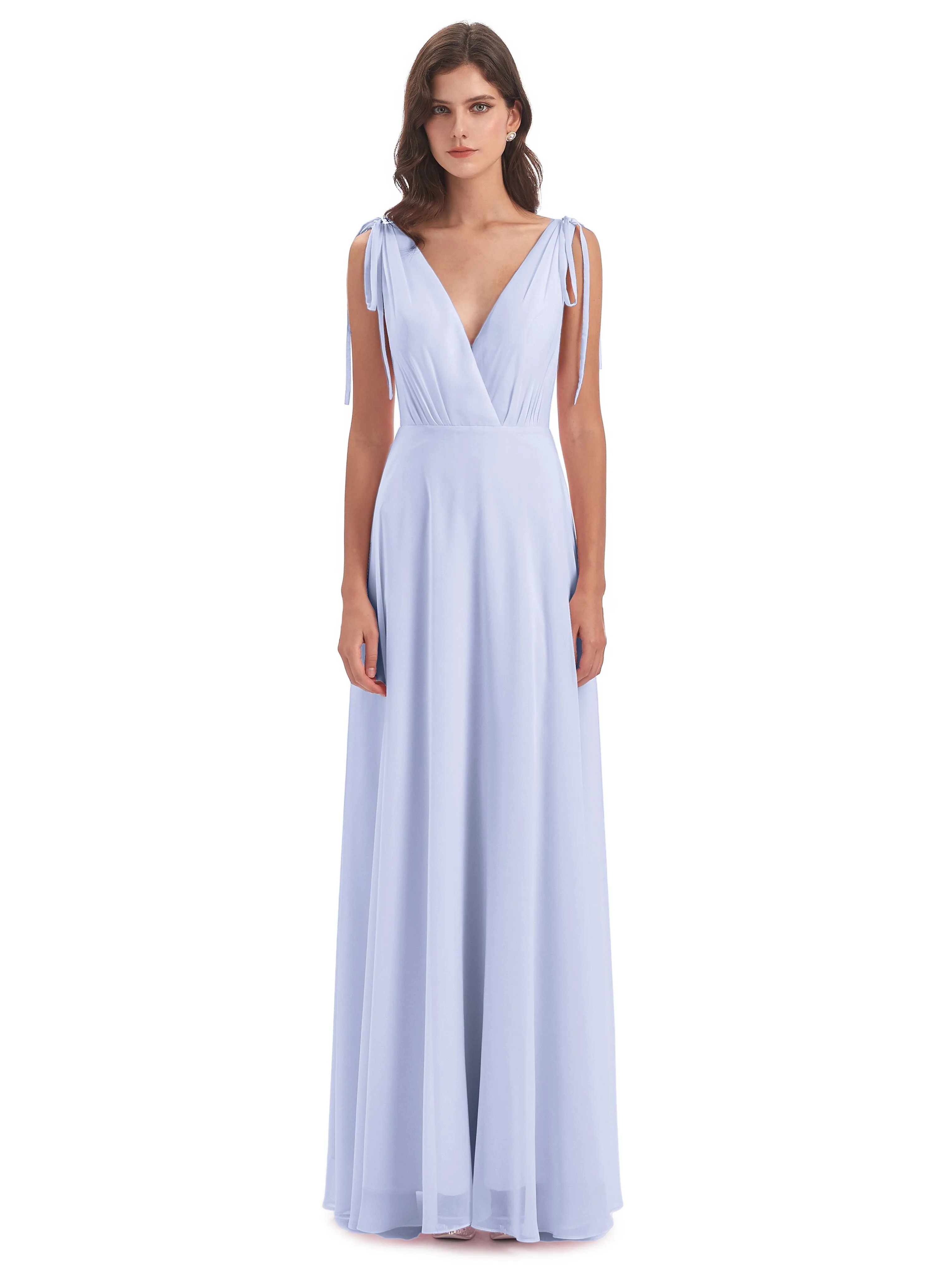 Evelyn V-neck Long Elegant Chiffon Bridesmaid Dresses