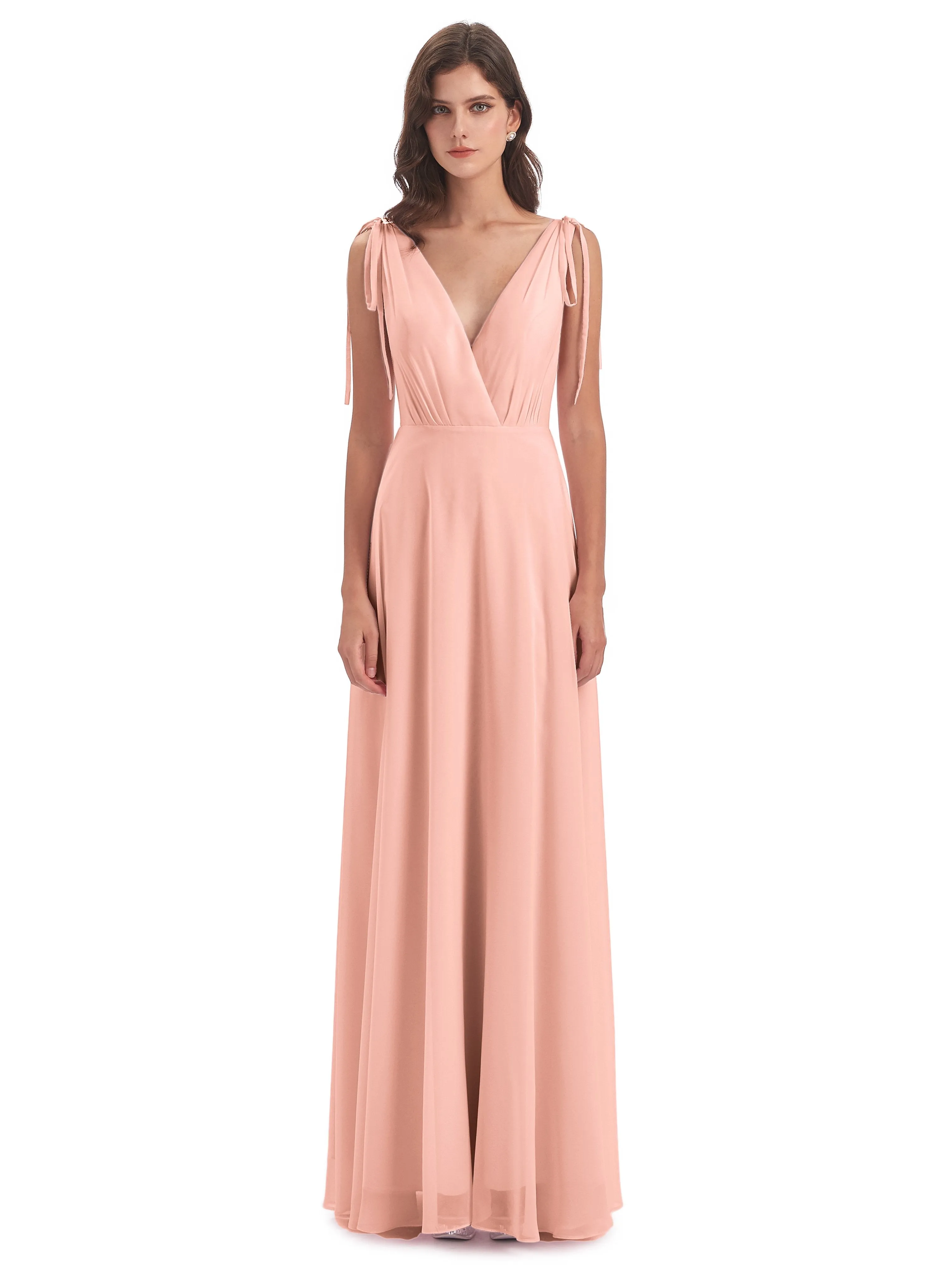 Evelyn V-neck Long Elegant Chiffon Bridesmaid Dresses