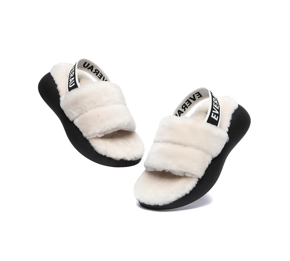 EVERAU® UGG Women Sheepskin Wool Slingback Wedge Fluffy Slides Miss Ever