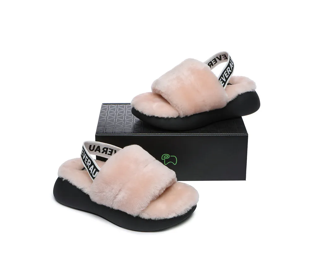 EVERAU® UGG Women Sheepskin Wool Slingback Wedge Fluffy Slides Miss Ever