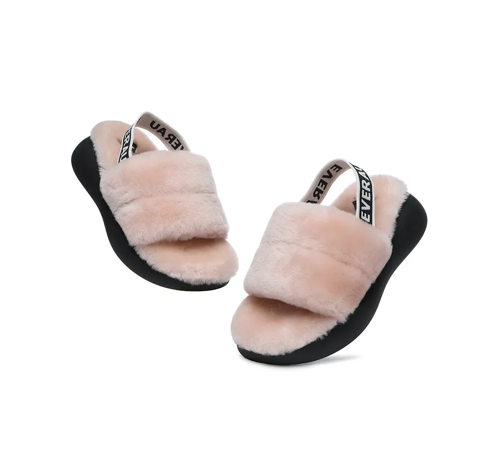 EVERAU® UGG Women Sheepskin Wool Slingback Wedge Fluffy Slides Miss Ever