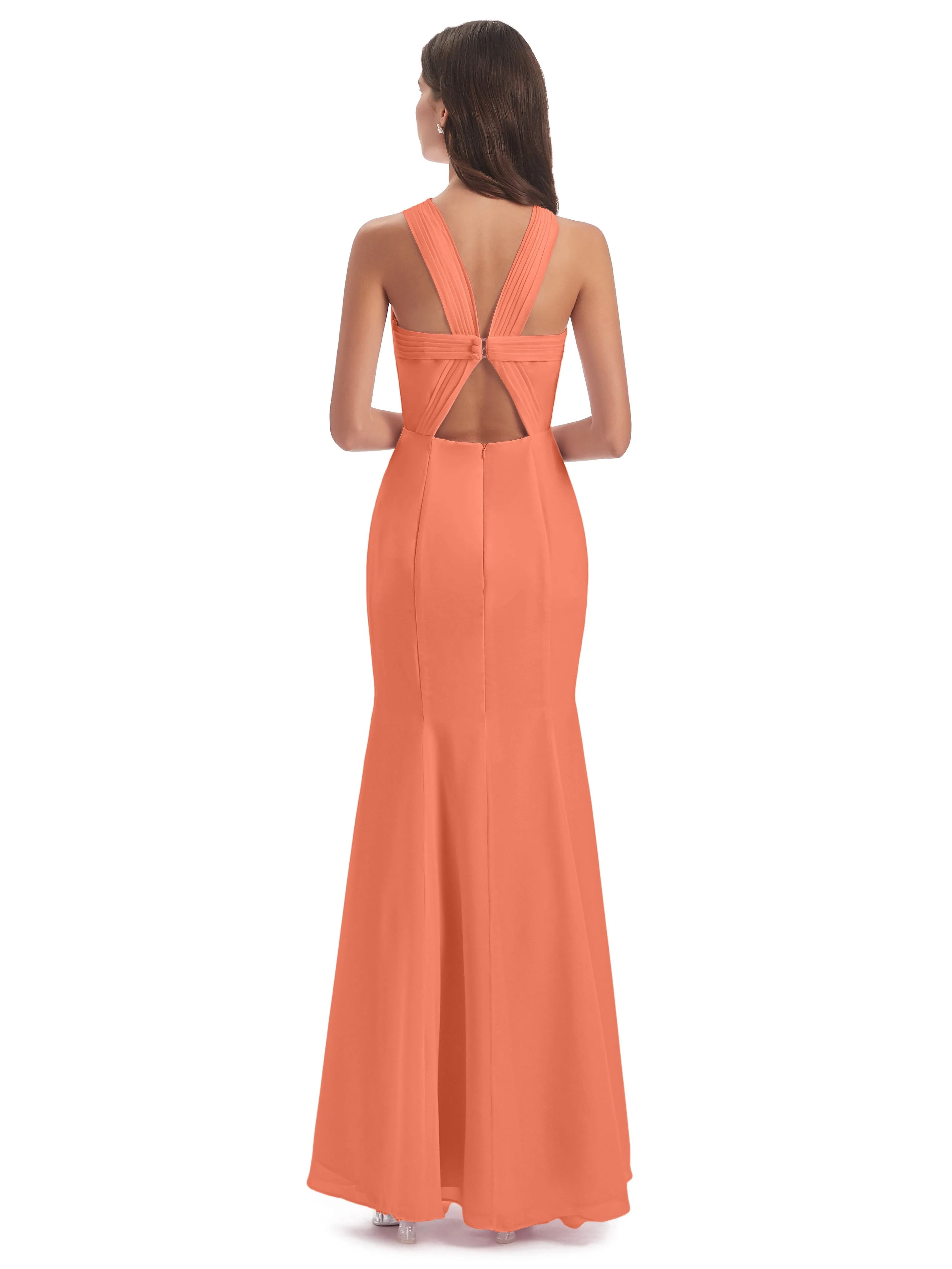 Evie Unique Trumpet-Hourglass Halter Split Long Bridesmaid Dresses