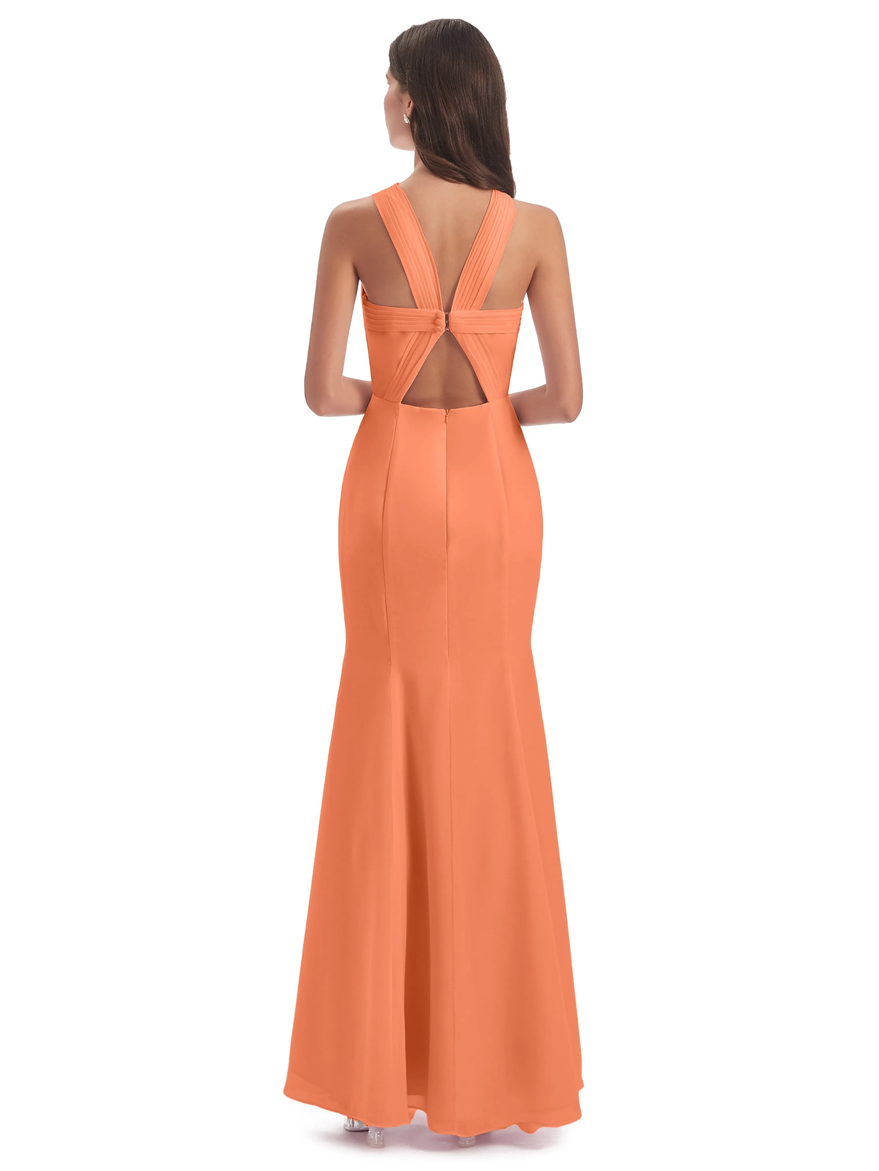 Evie Unique Trumpet-Hourglass Halter Split Long Bridesmaid Dresses