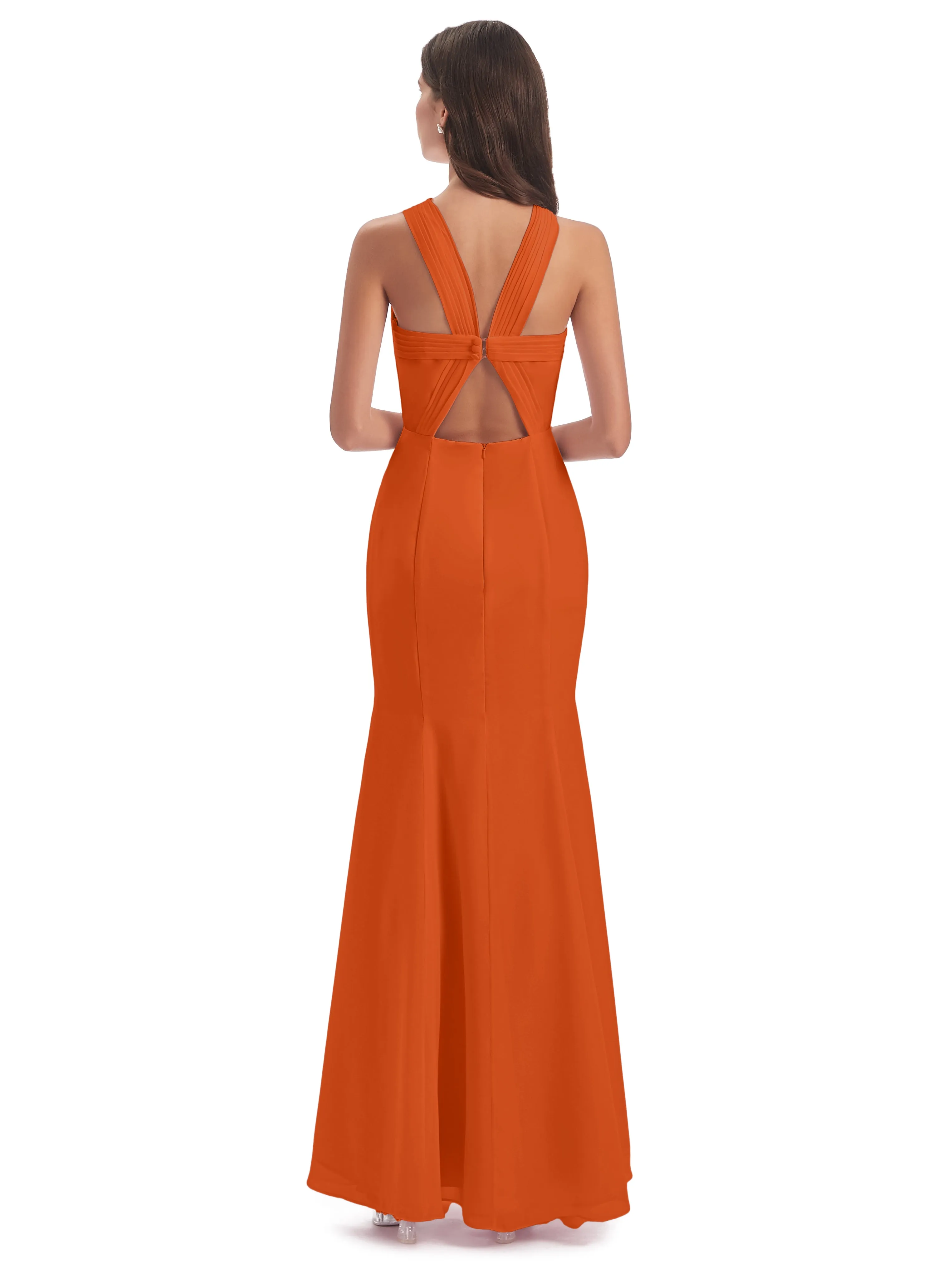 Evie Unique Trumpet-Hourglass Halter Split Long Bridesmaid Dresses