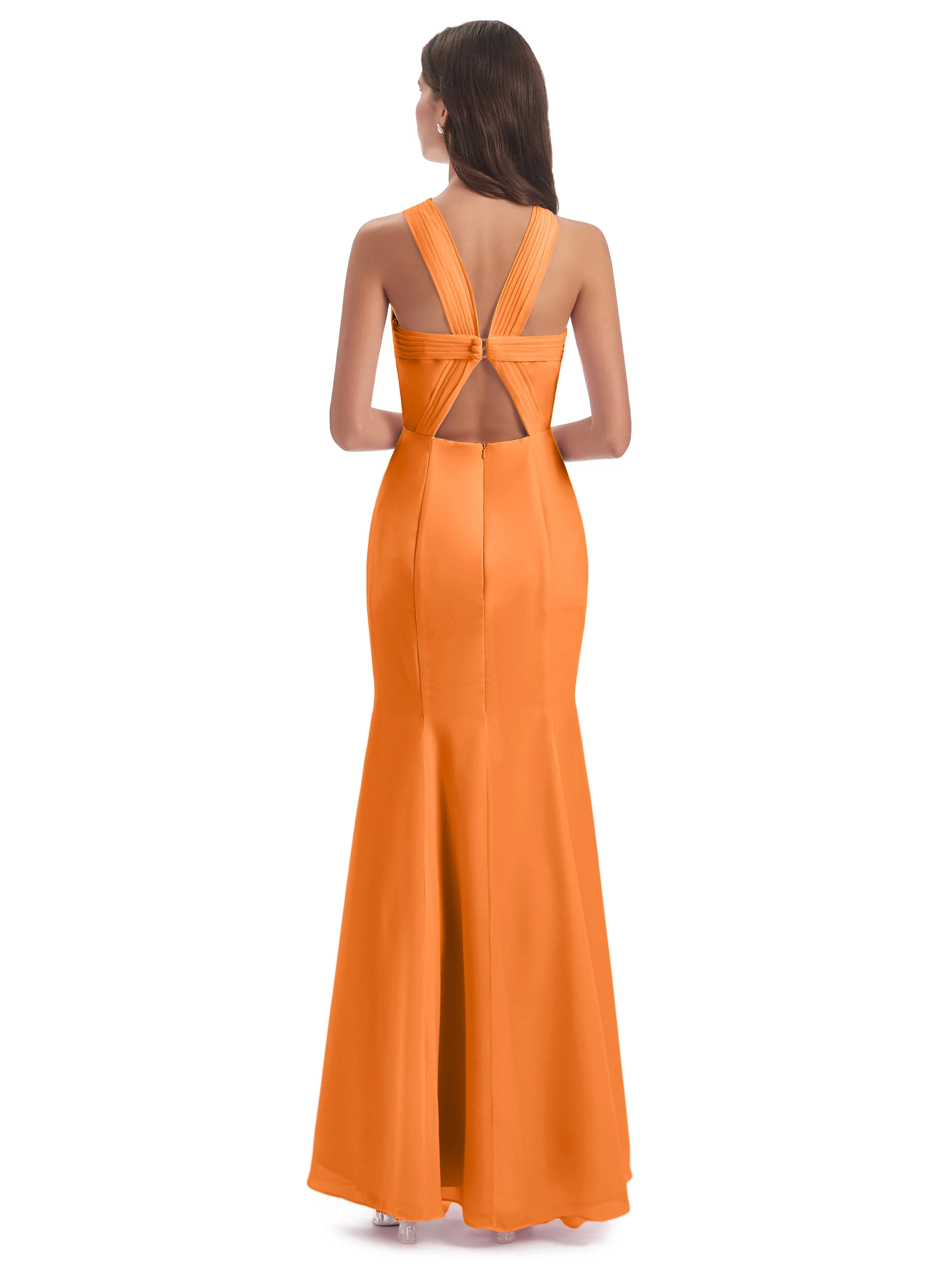 Evie Unique Trumpet-Hourglass Halter Split Long Bridesmaid Dresses