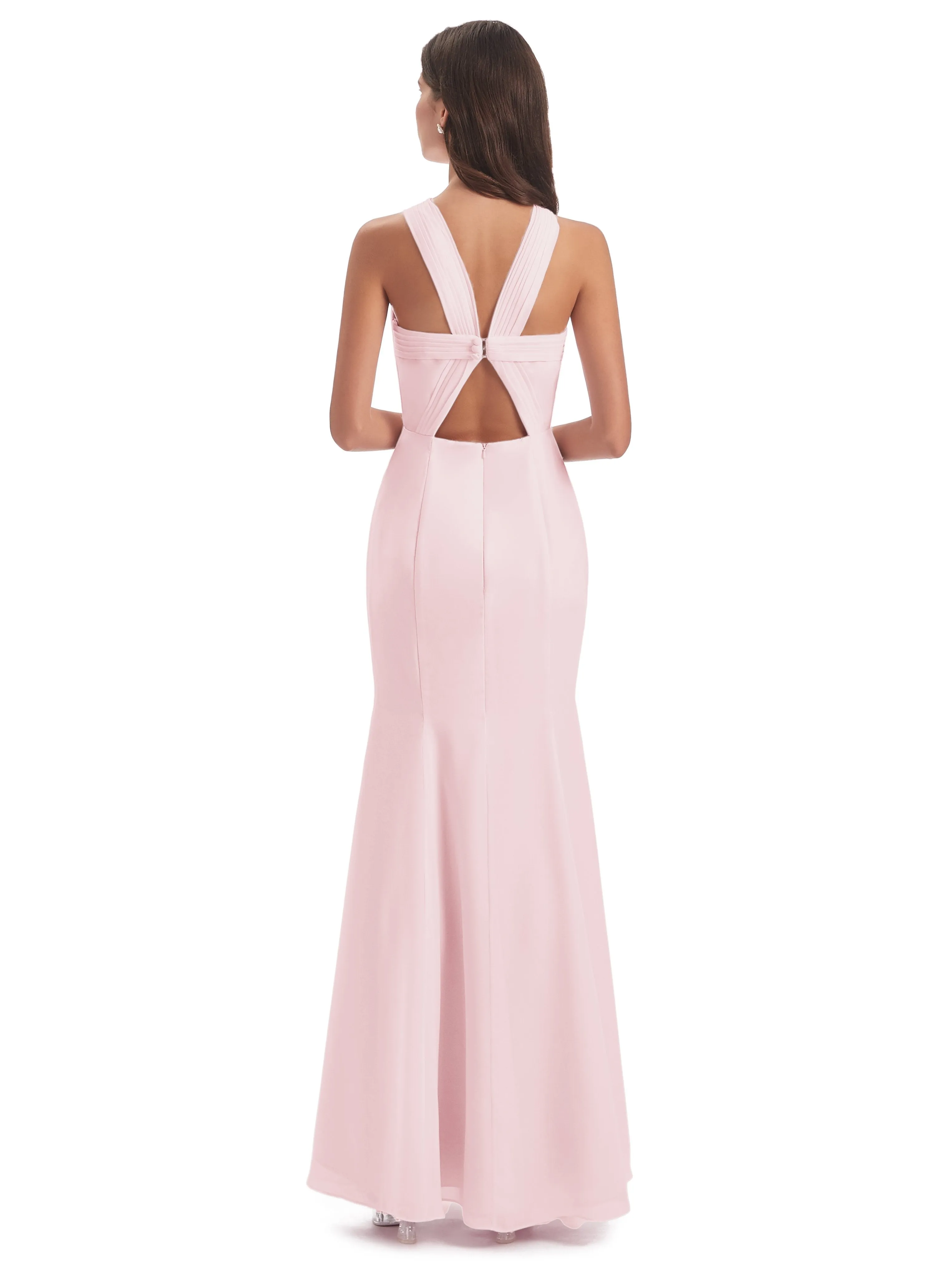 Evie Unique Trumpet-Hourglass Halter Split Long Bridesmaid Dresses